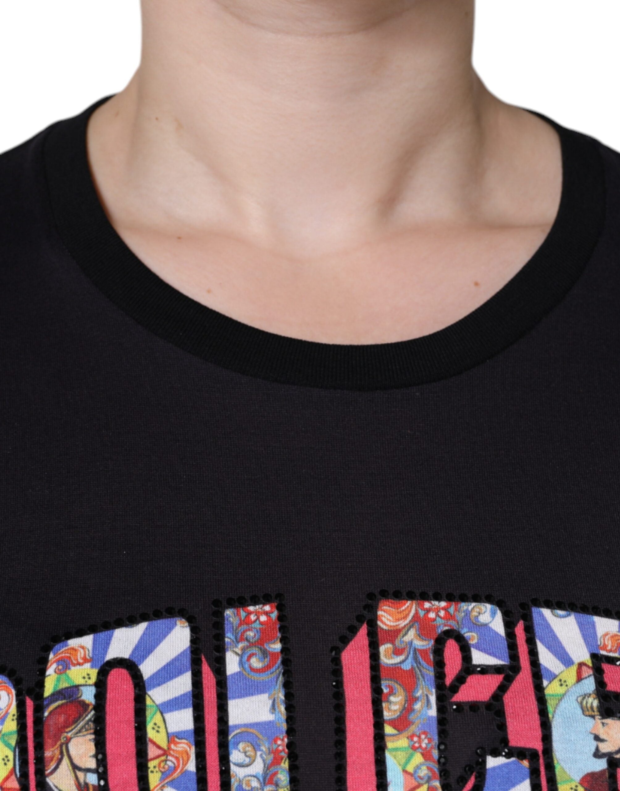 Dolce & Gabbana Schwarzes T-Shirt mit Rundhalsausschnitt und Logodruck aus Baumwolle-5