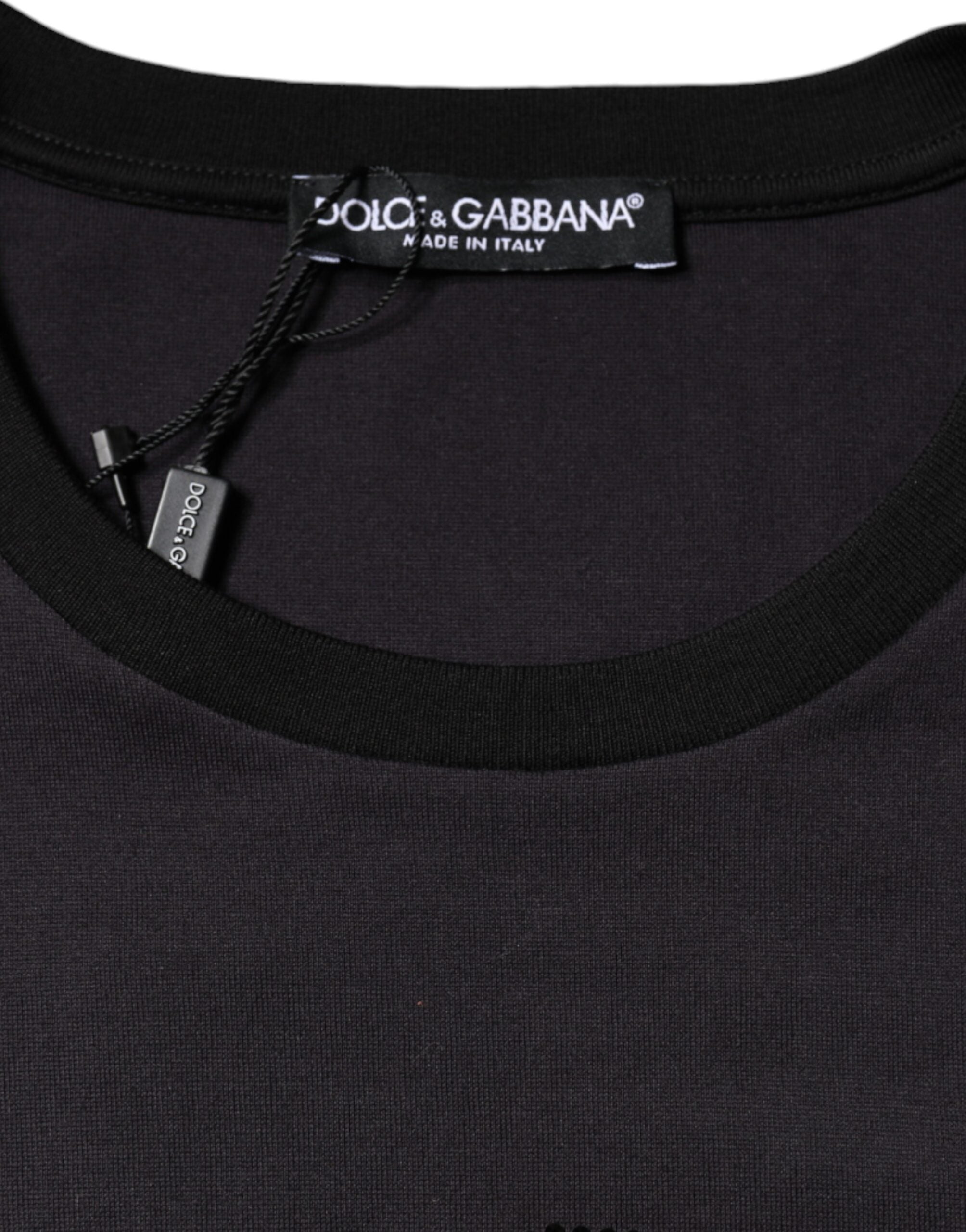 Dolce & Gabbana Schwarzes T-Shirt mit Rundhalsausschnitt und Logodruck aus Baumwolle-7
