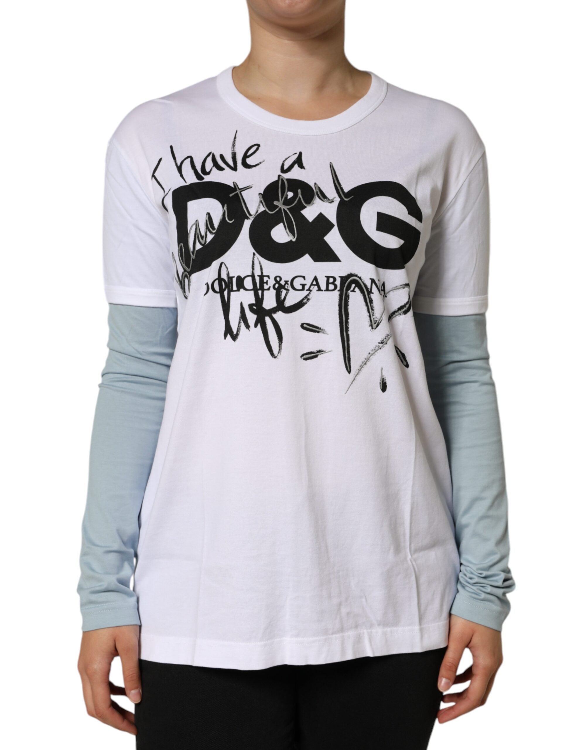 Dolce & Gabbana white T-shirt with round neck and logo print, made of cotton-1