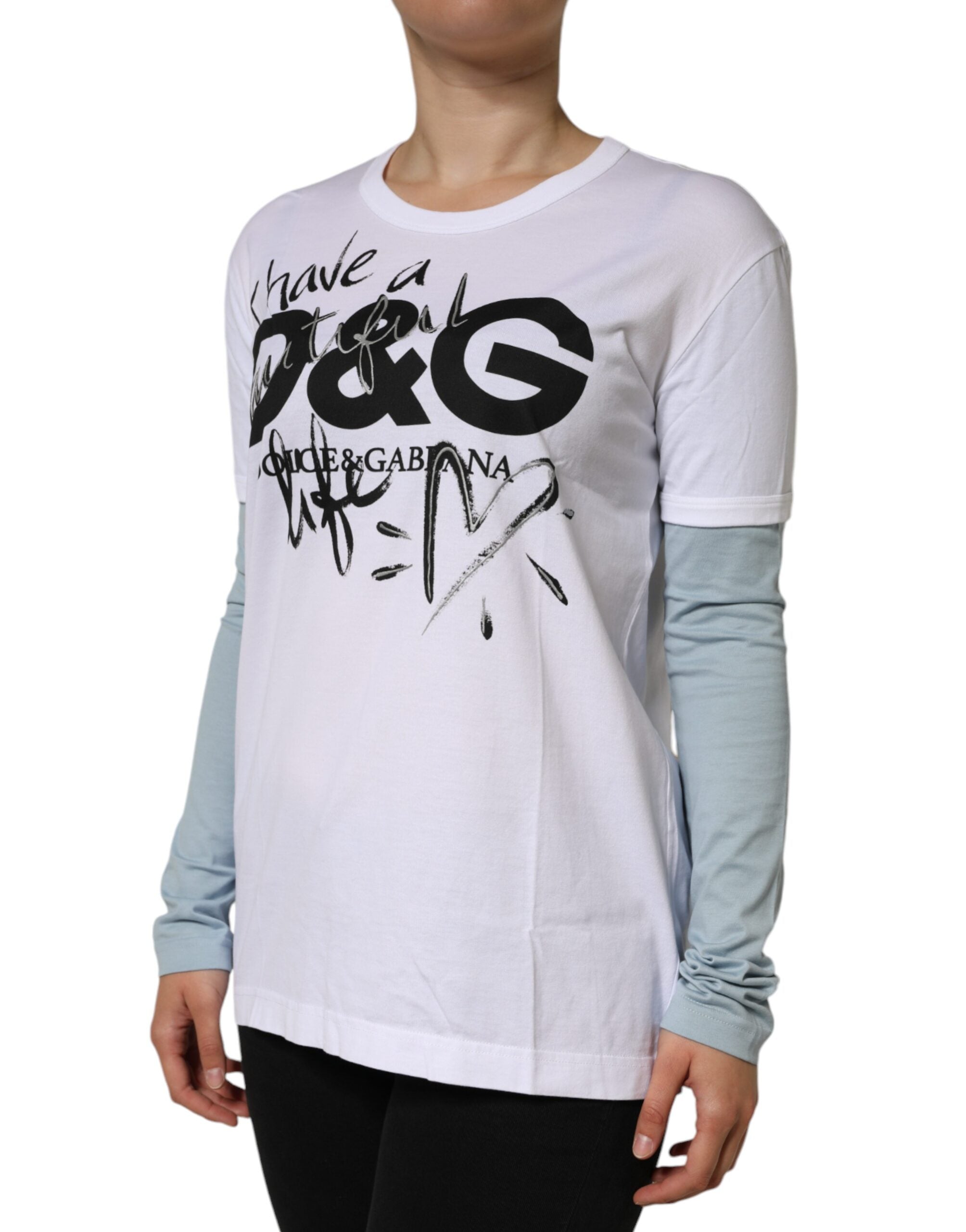 Dolce & Gabbana white T-shirt with round neck and logo print, made of cotton-3