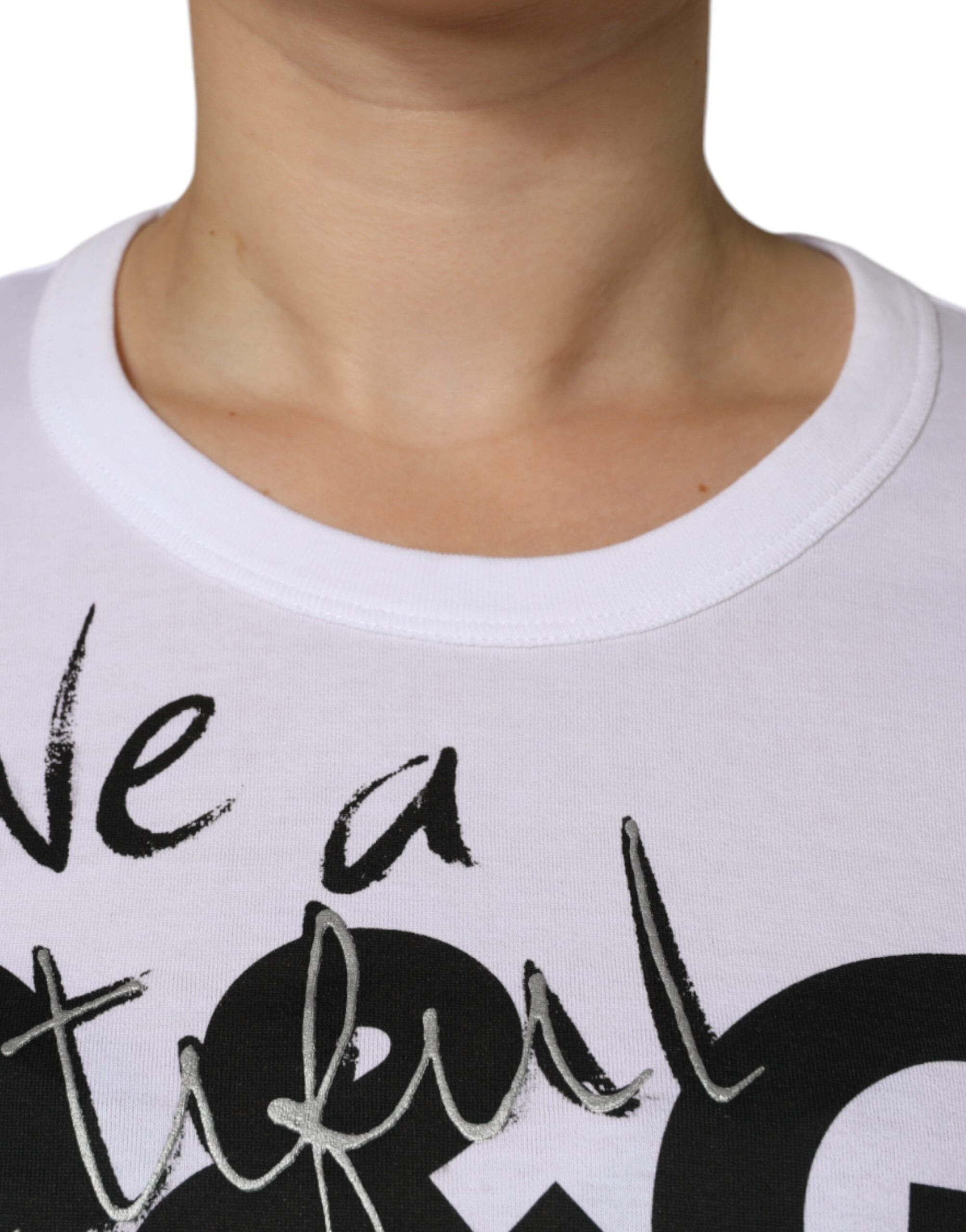 Dolce & Gabbana white T-shirt with round neck and logo print, made of cotton-5