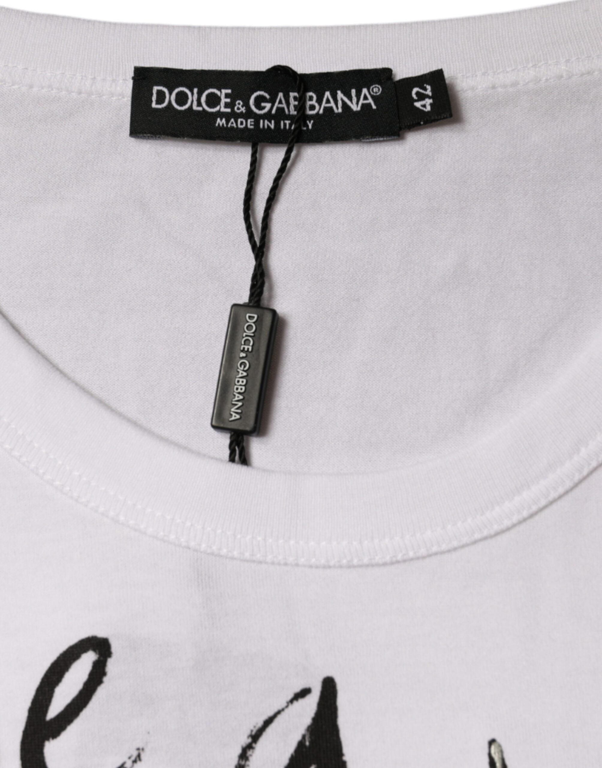 Dolce & Gabbana white T-shirt with round neck and logo print, made of cotton-6