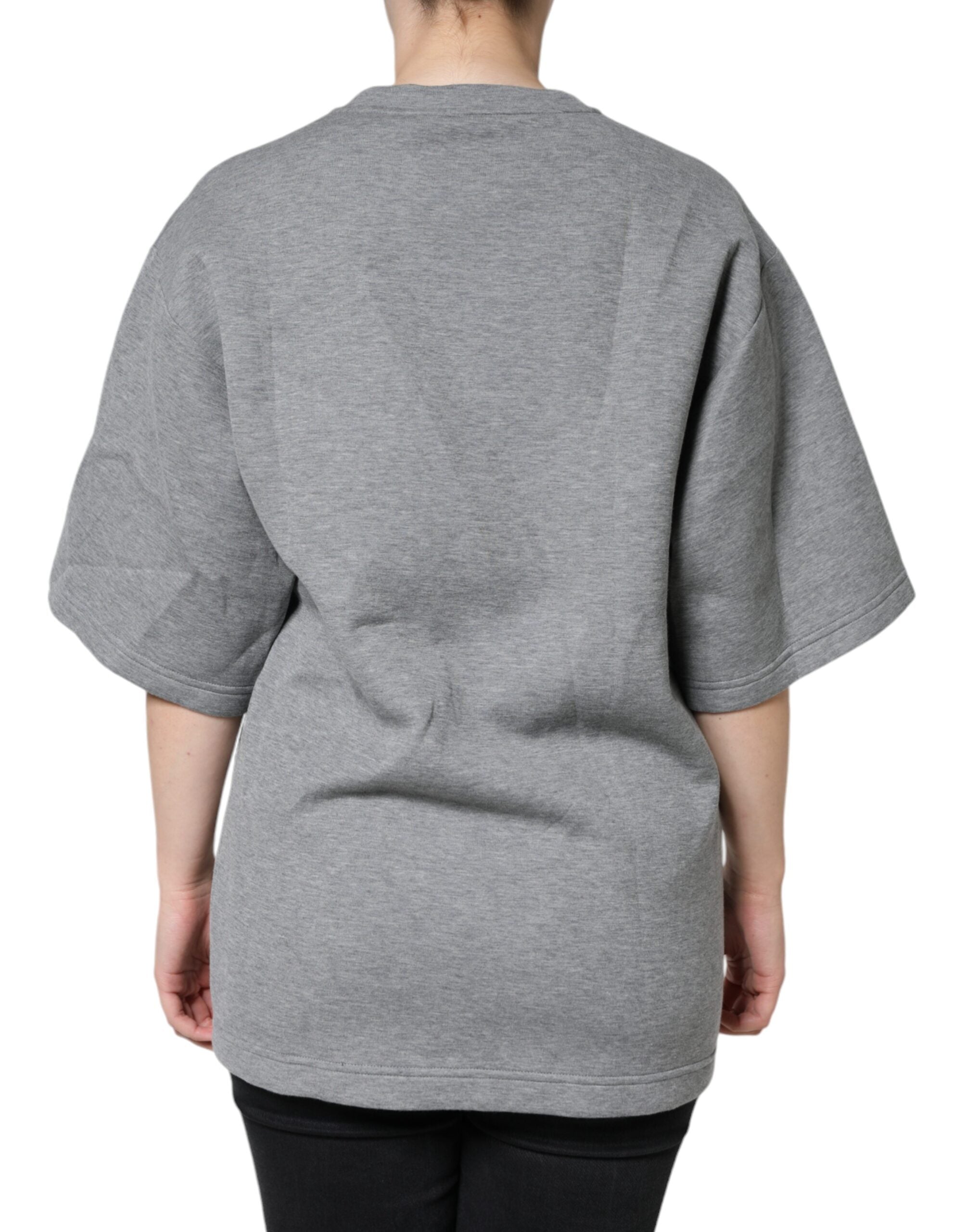Dolce & Gabbana Graues T-Shirt aus Baumwollmischung mit Verzierungen-4