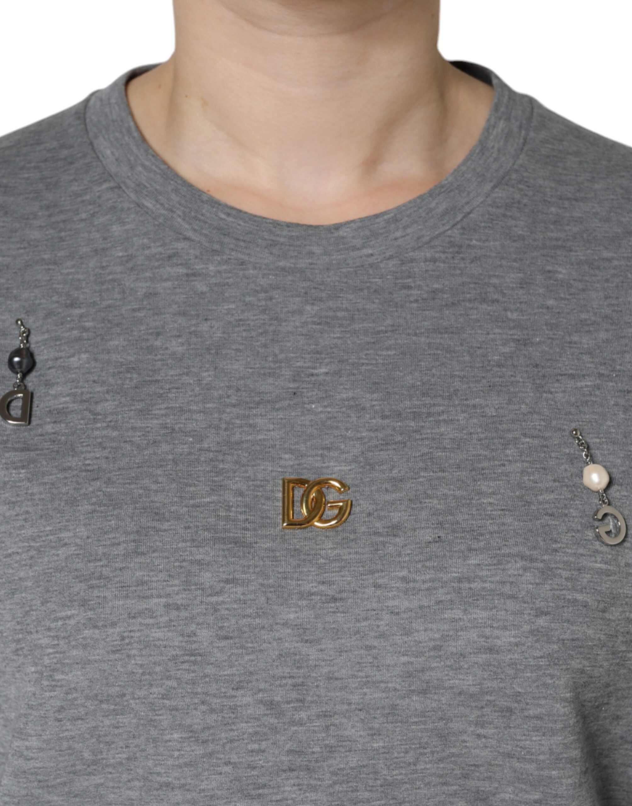 Dolce & Gabbana Graues T-Shirt aus Baumwollmischung mit Verzierungen-5