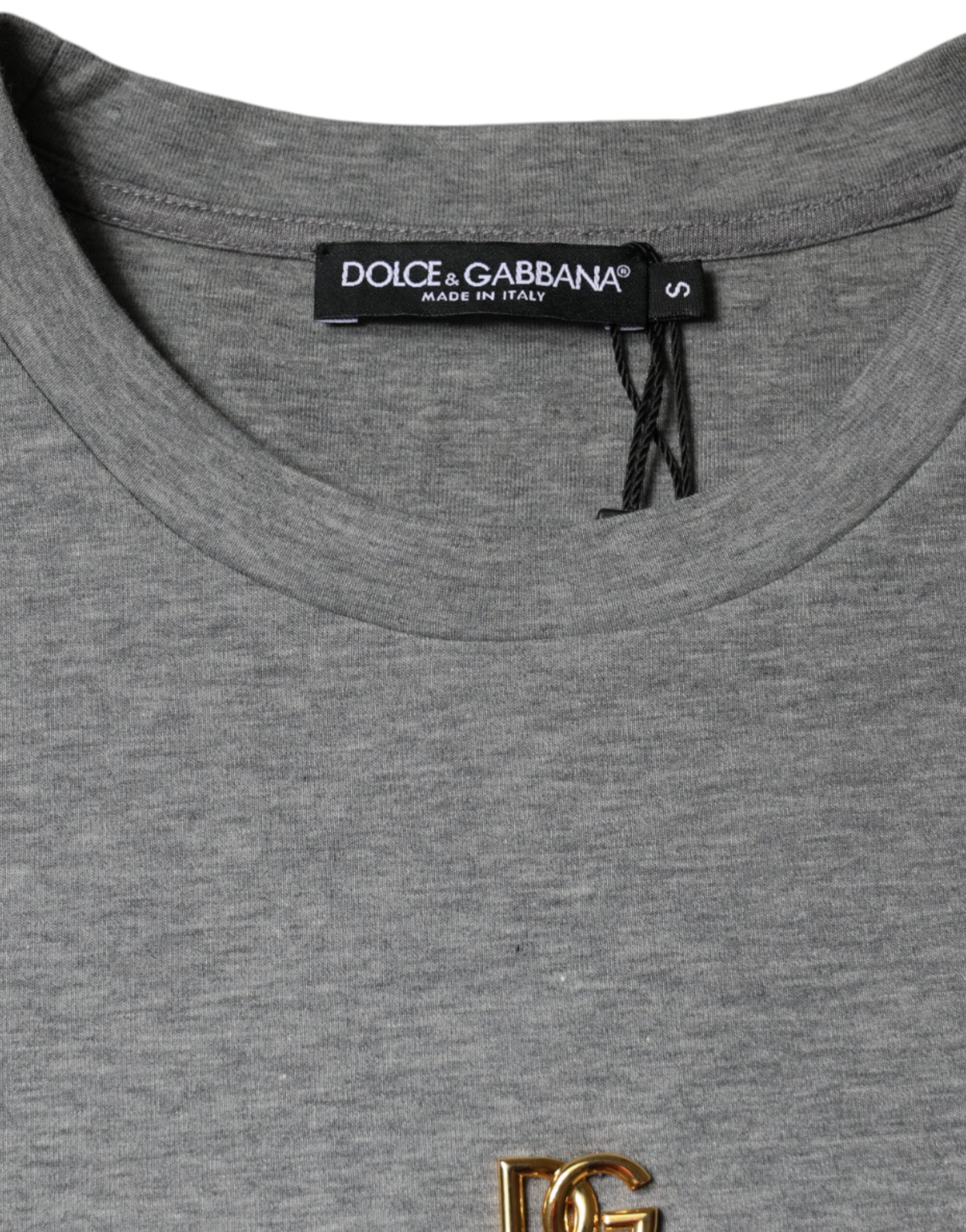 Dolce & Gabbana Graues T-Shirt aus Baumwollmischung mit Verzierungen-8