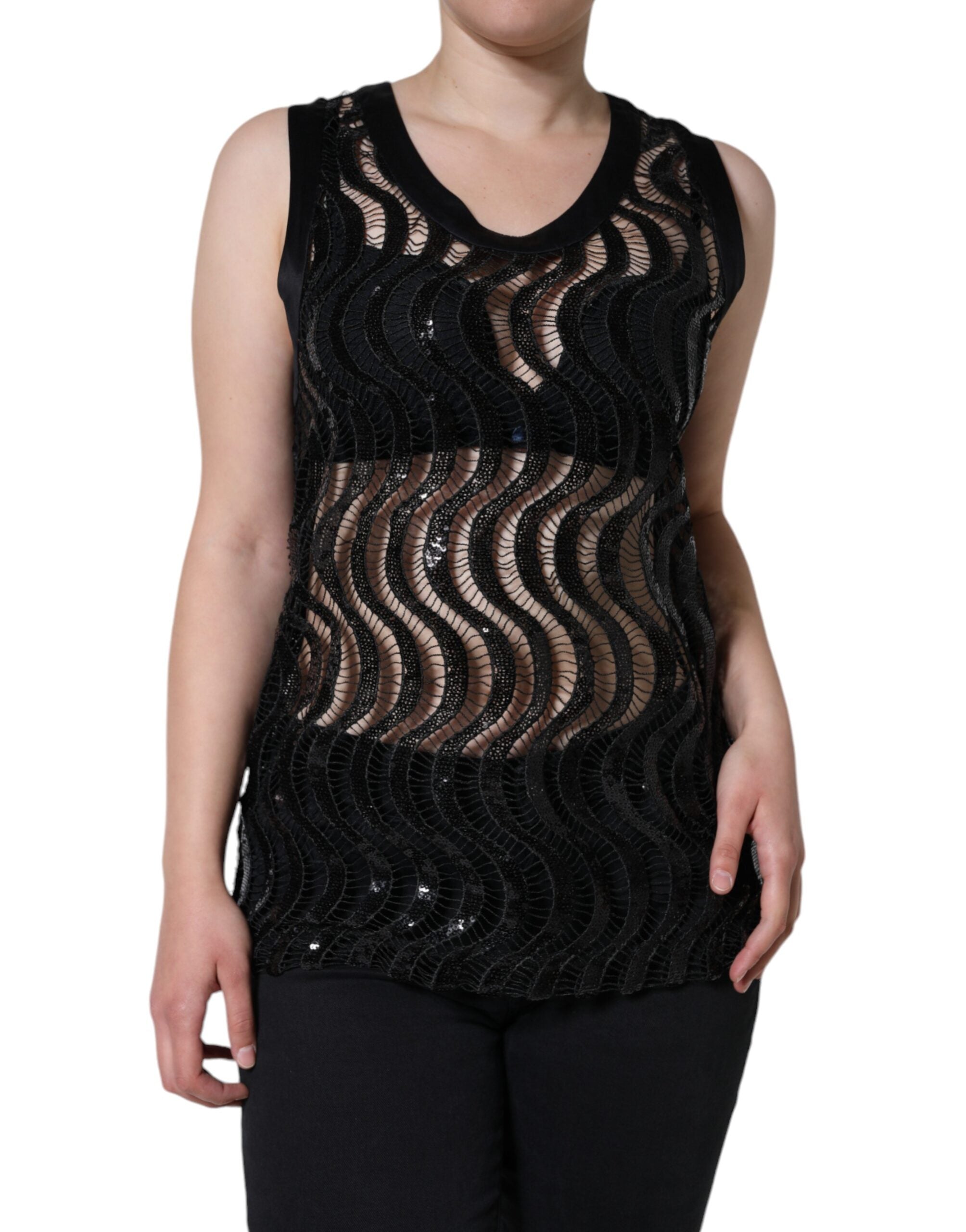 Dolce & Gabbana Black Sequin Sleeveless Tank Blouse Top-1