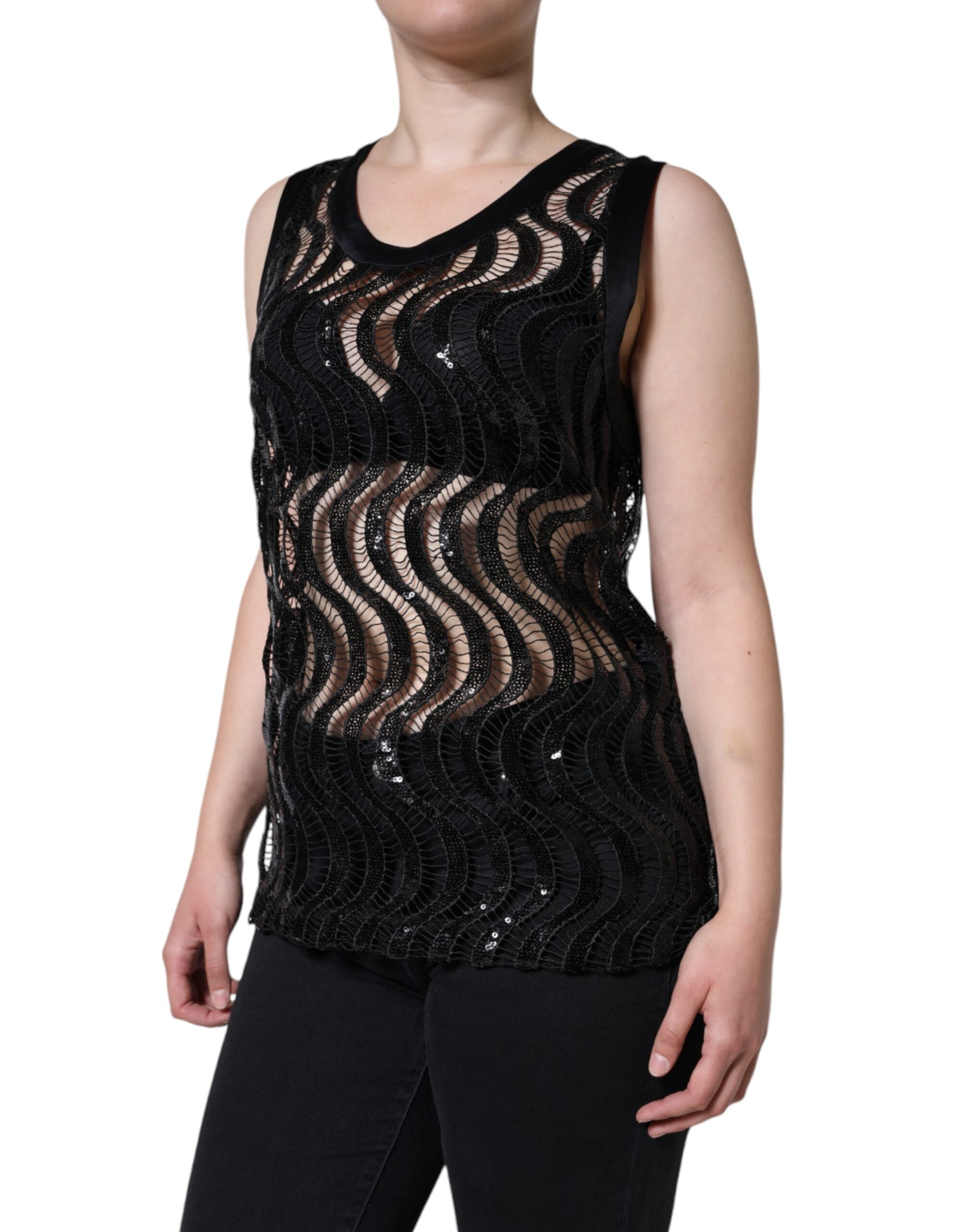 Dolce & Gabbana Black Sequin Sleeveless Tank Blouse Top-3