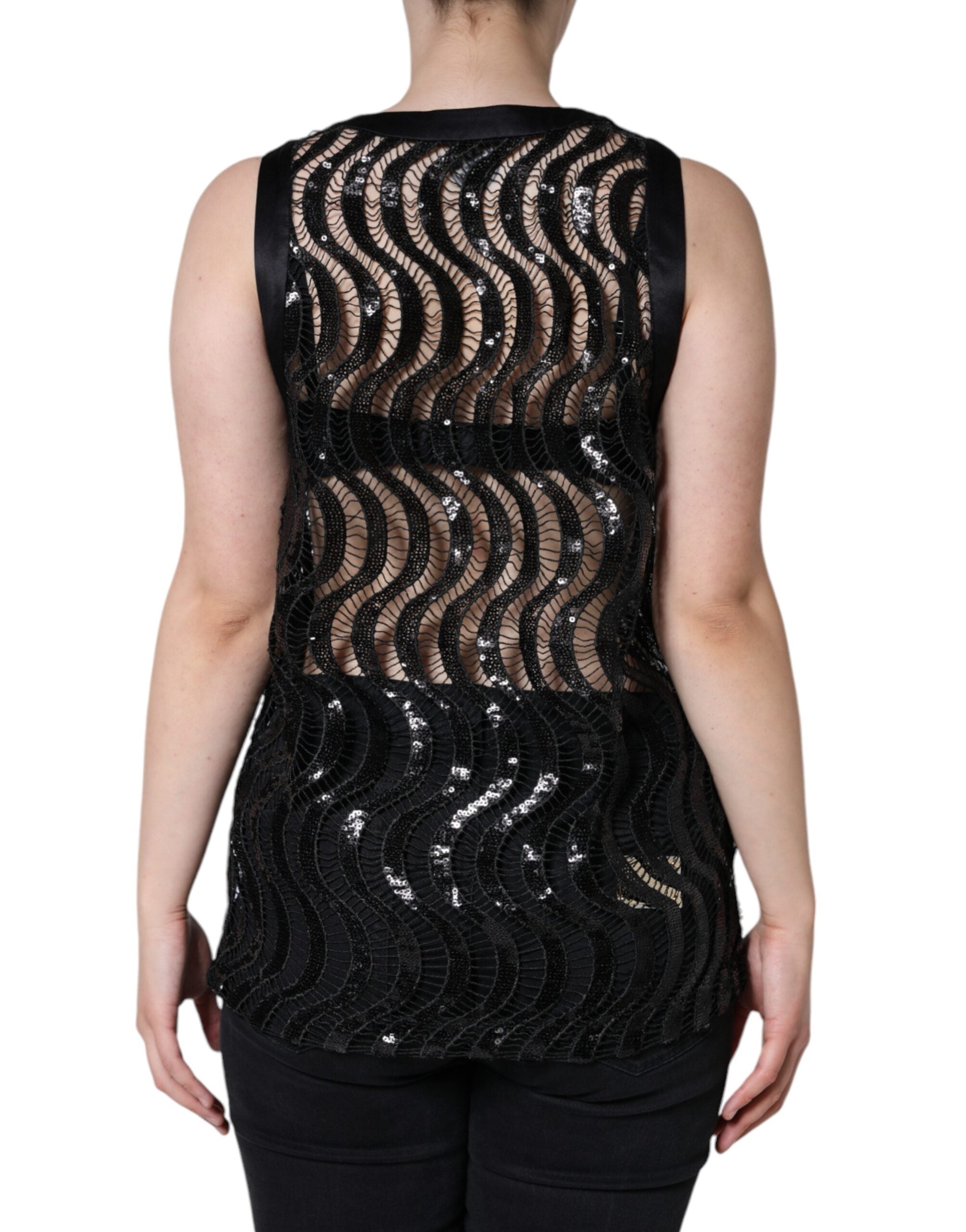 Dolce & Gabbana Black Sequin Sleeveless Tank Blouse Top-4
