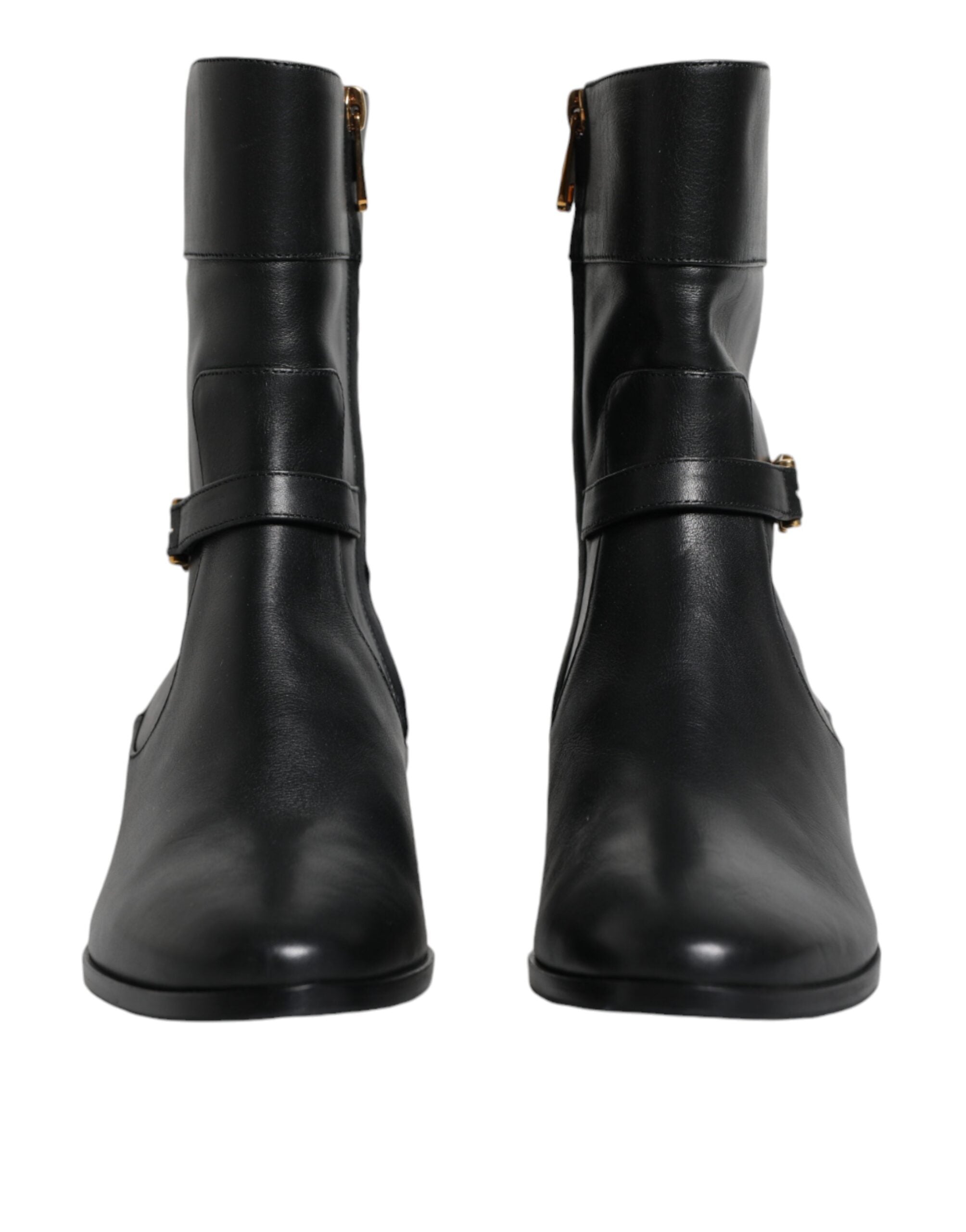 Dolce & Gabbana Schwarzes Leder Logo Mid Calf Stiefel Schuhe-2