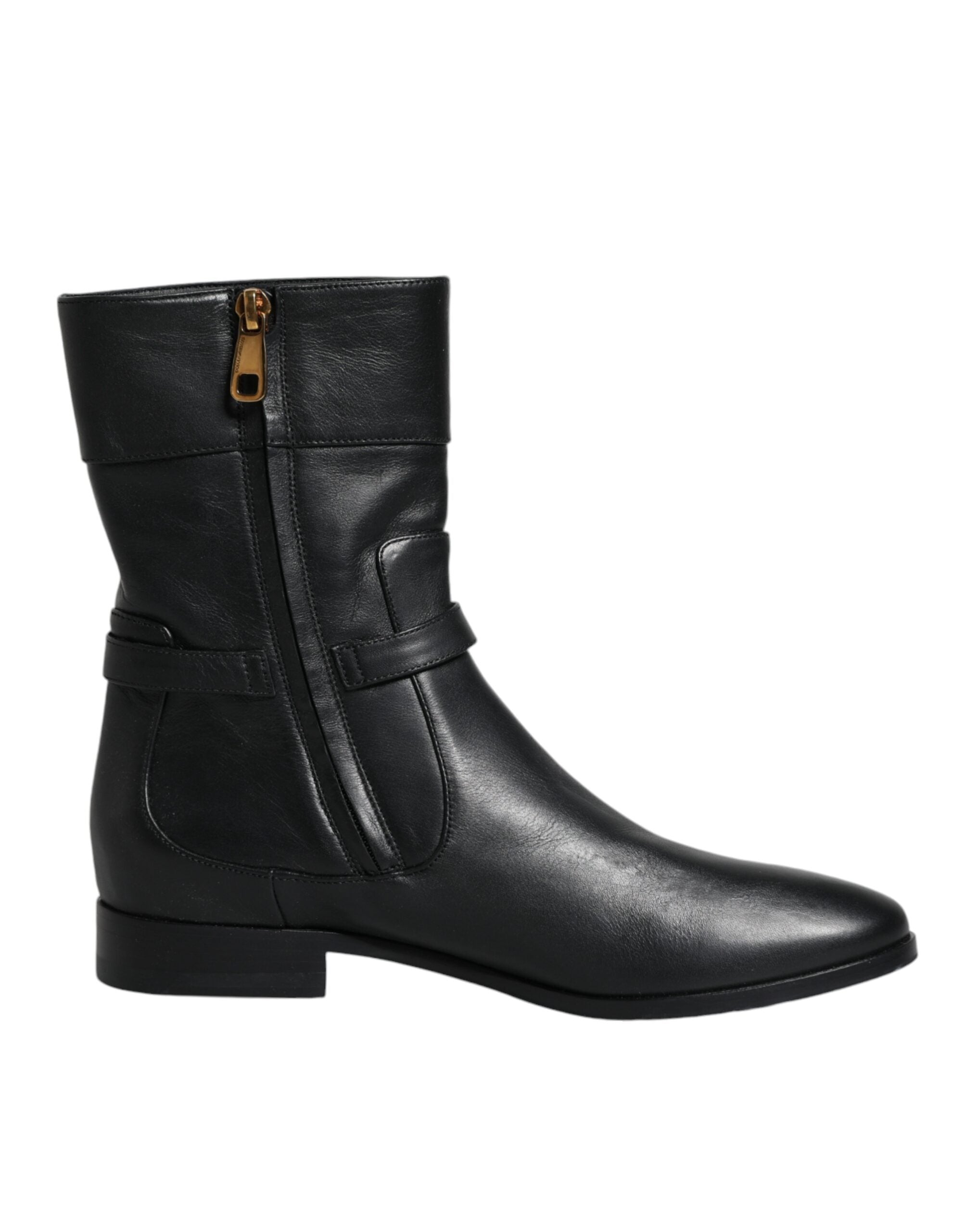 Dolce & Gabbana Schwarzes Leder Logo Mid Calf Stiefel Schuhe-8