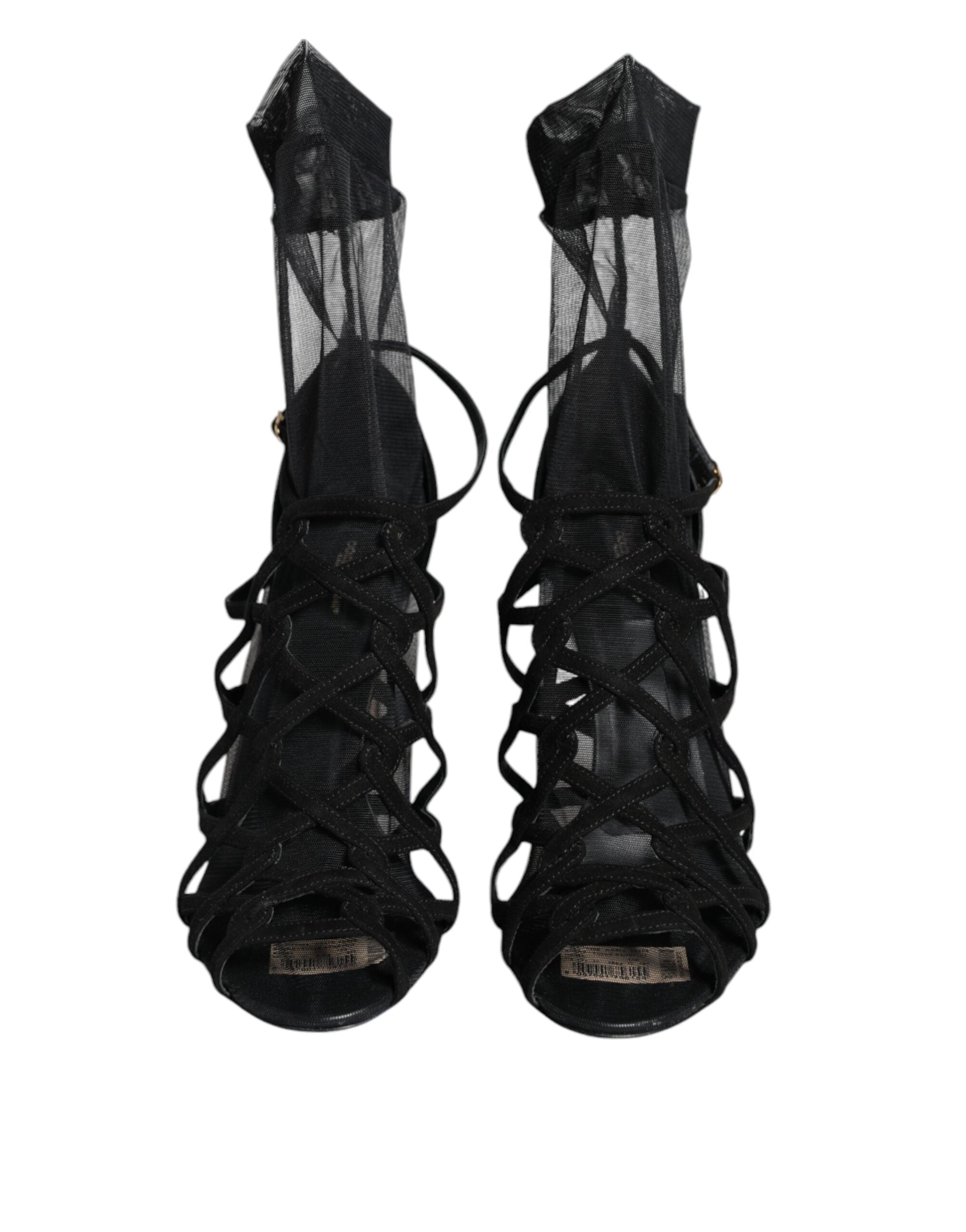 Dolce & Gabbana Black Tulle Stretch Heels Sandals Shoes-2