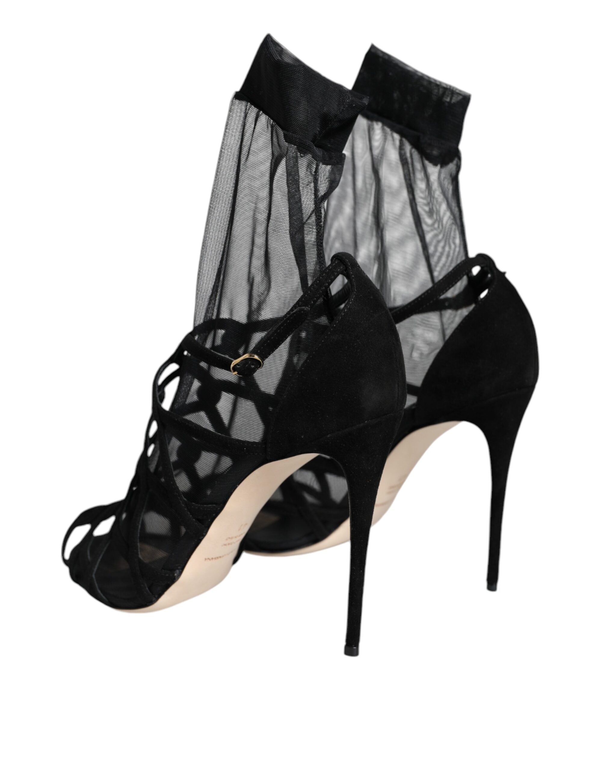 Dolce & Gabbana Black Tulle Stretch Heels Sandals Shoes-4
