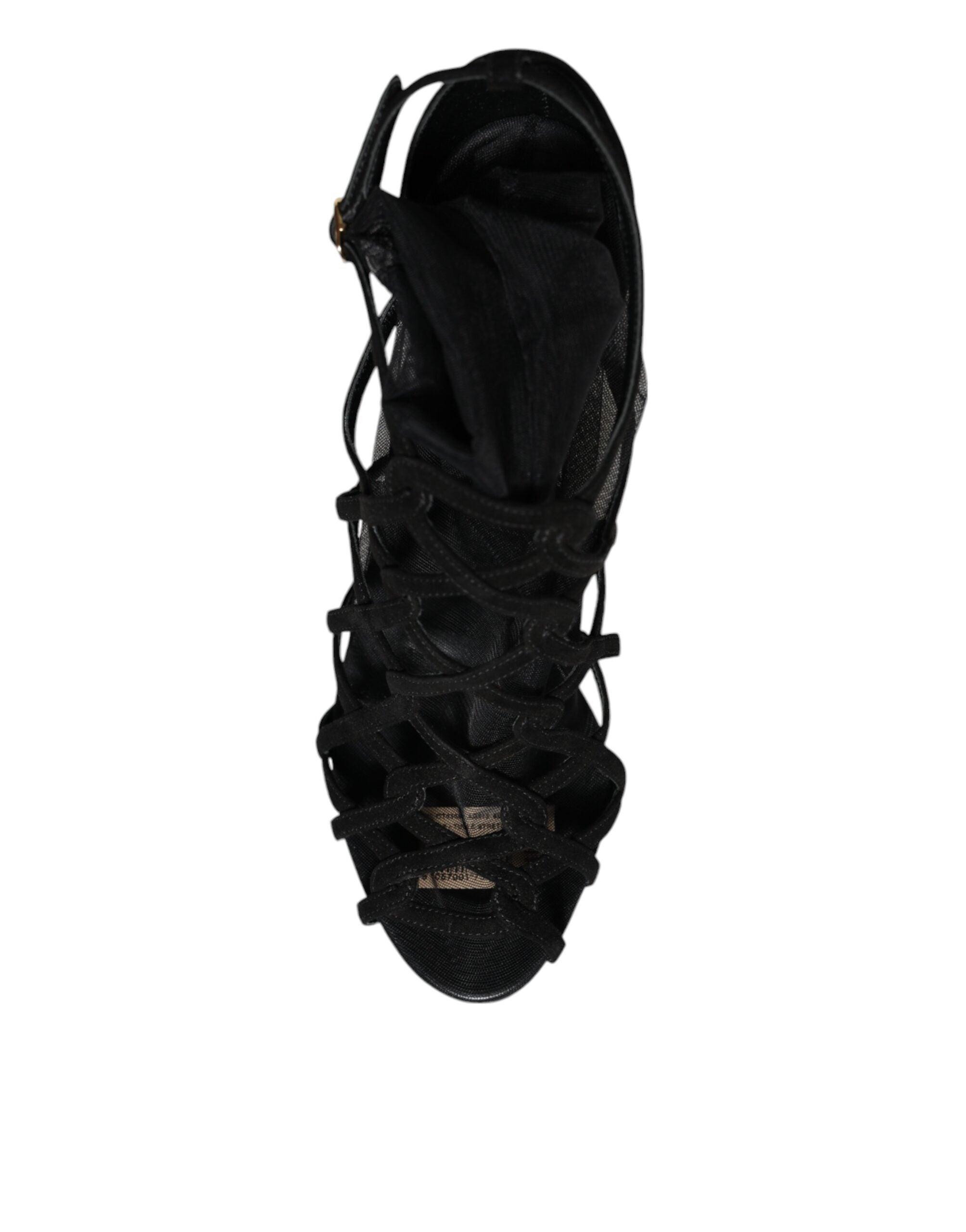 Dolce & Gabbana Black Tulle Stretch Heels Sandals Shoes-6