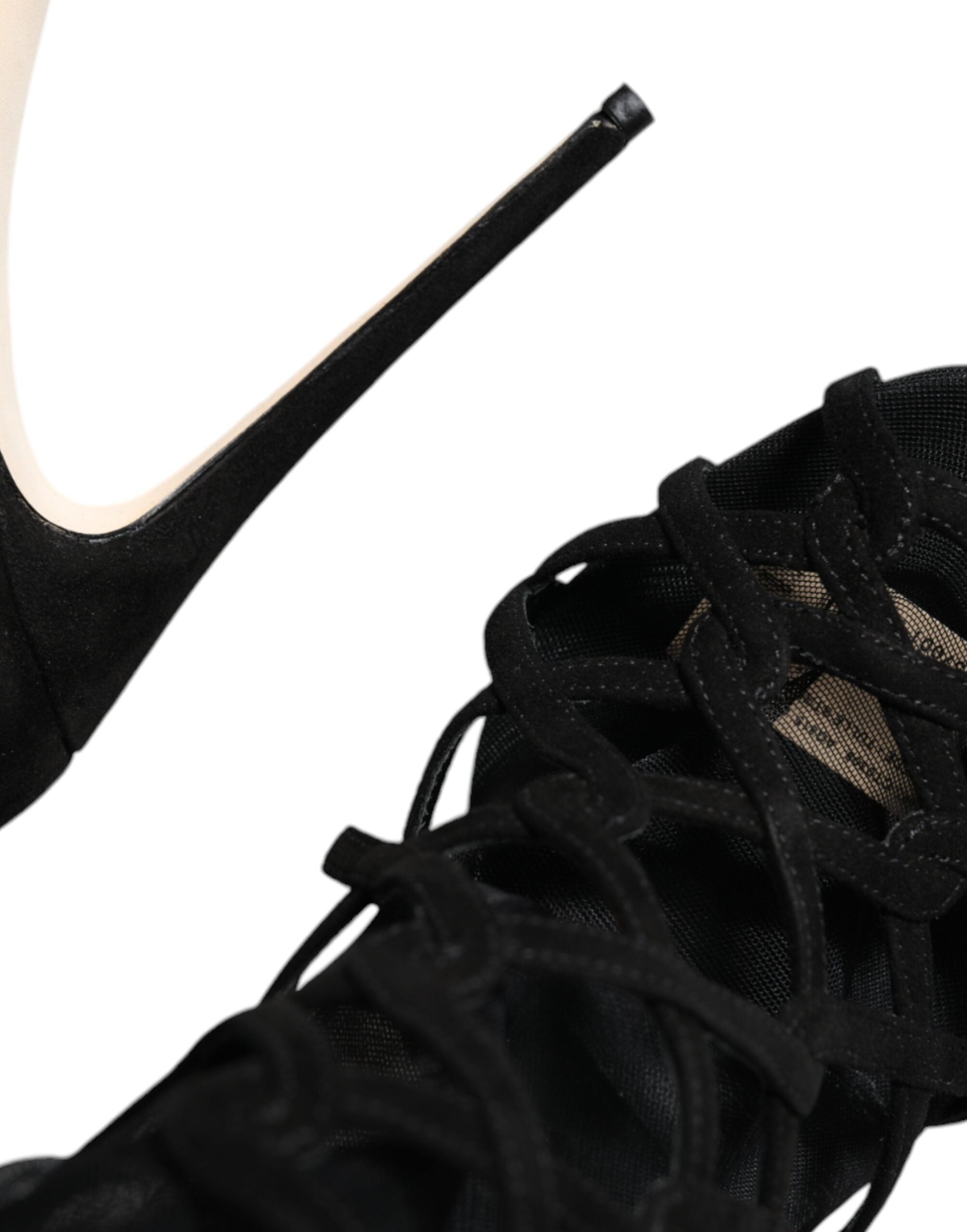Dolce & Gabbana Black Tulle Stretch Heels Sandals Shoes-7