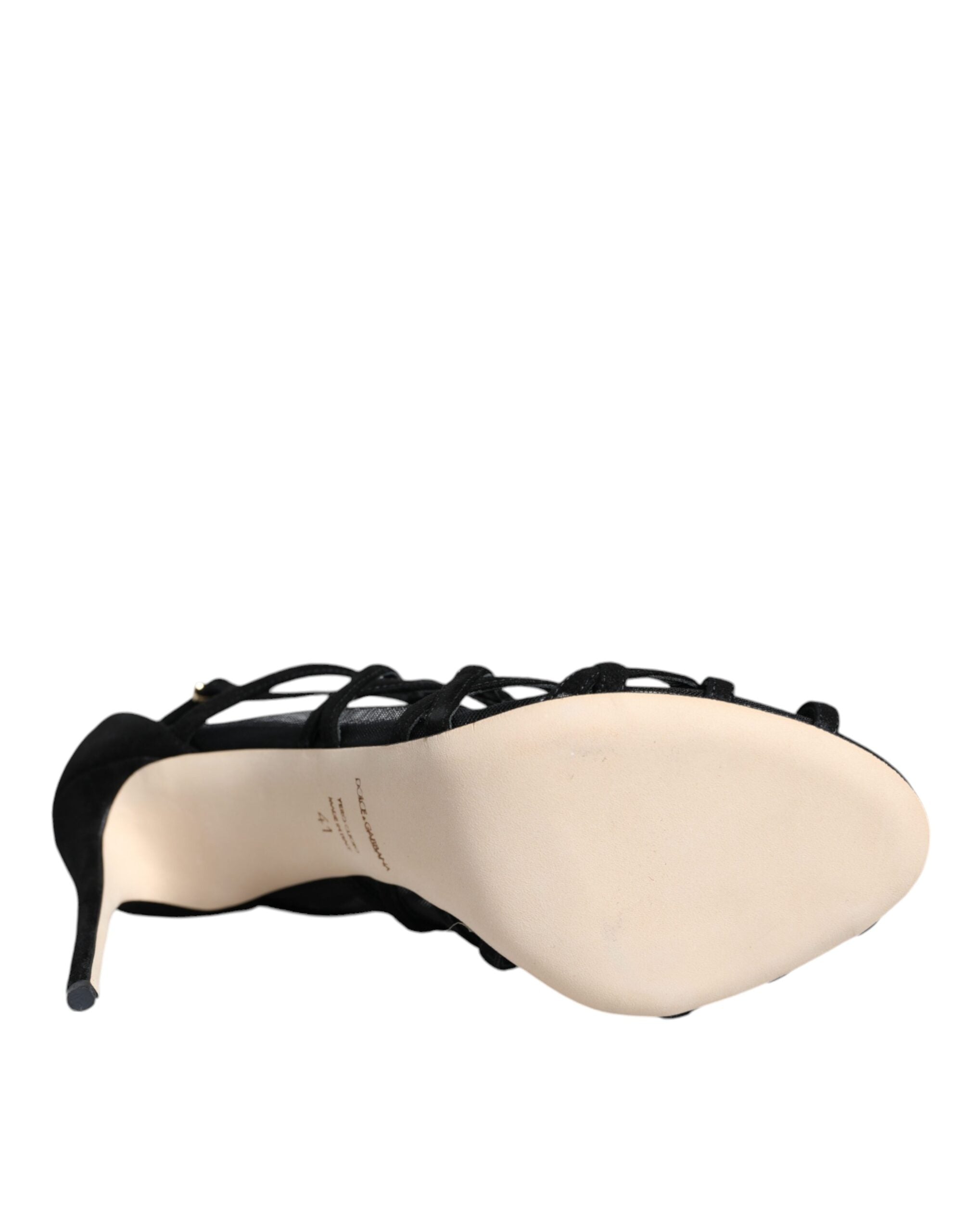 Dolce & Gabbana Black Tulle Stretch Heels Sandals Shoes-8