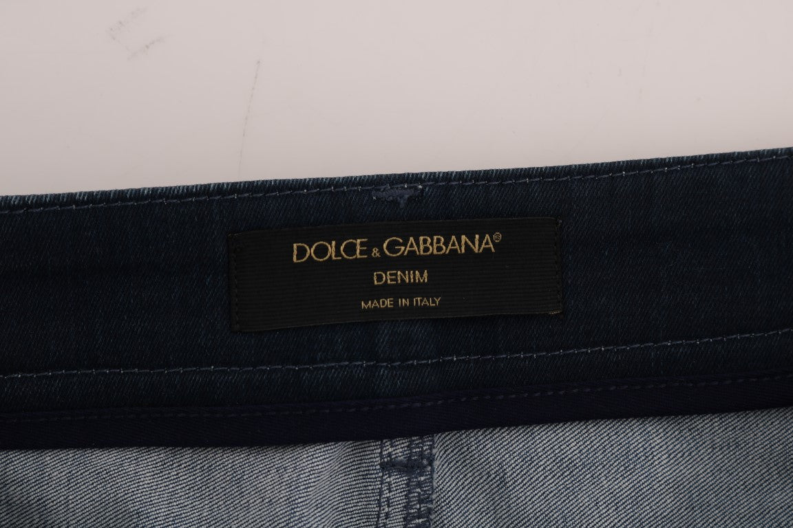 Dolce & Gabbana Kurzer blauer gestreifter Mini-Denim-Rock-7