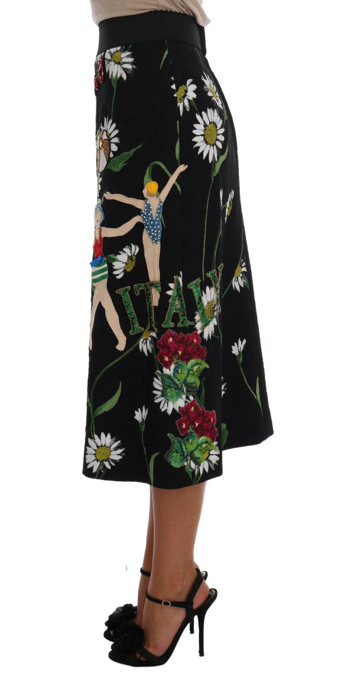 Dolce & Gabbana Black Embellished Daisy Brocade Skirt-2