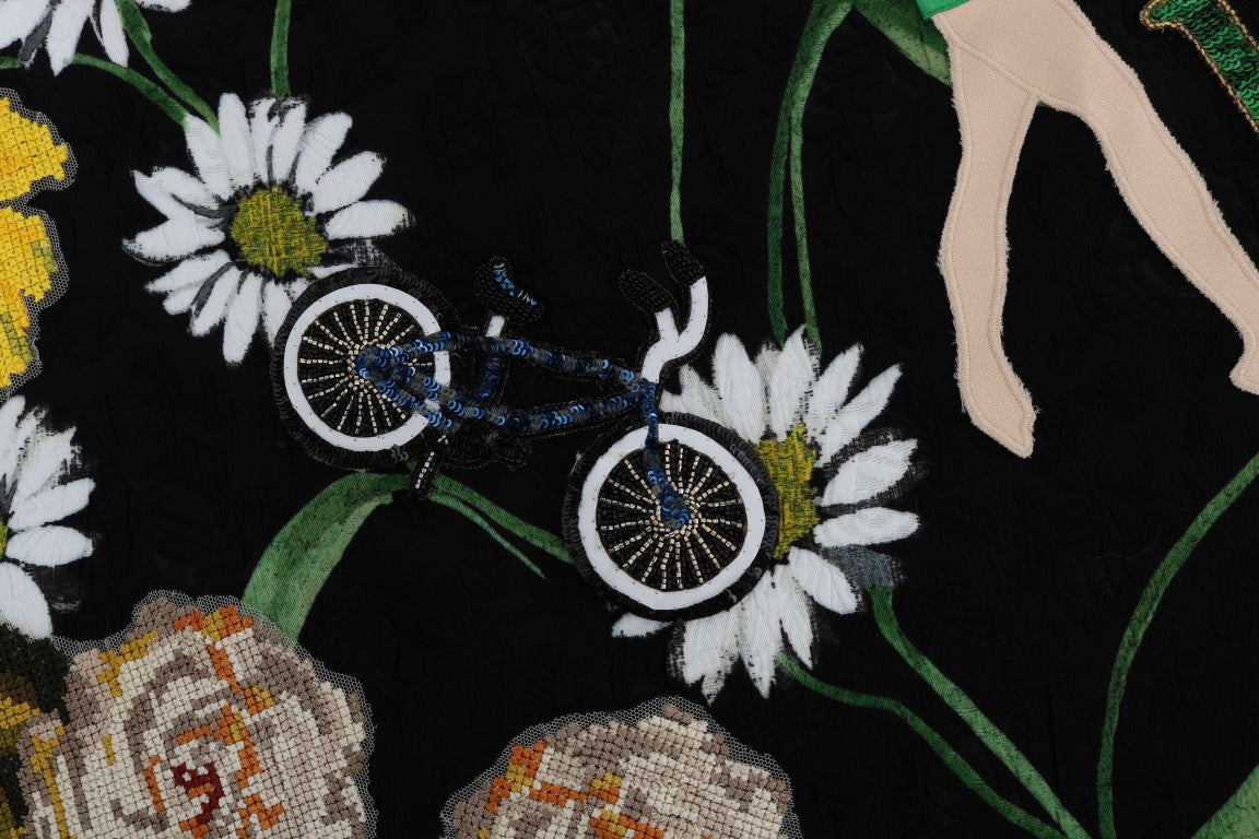 Dolce & Gabbana Black Embellished Daisy Brocade Skirt-5