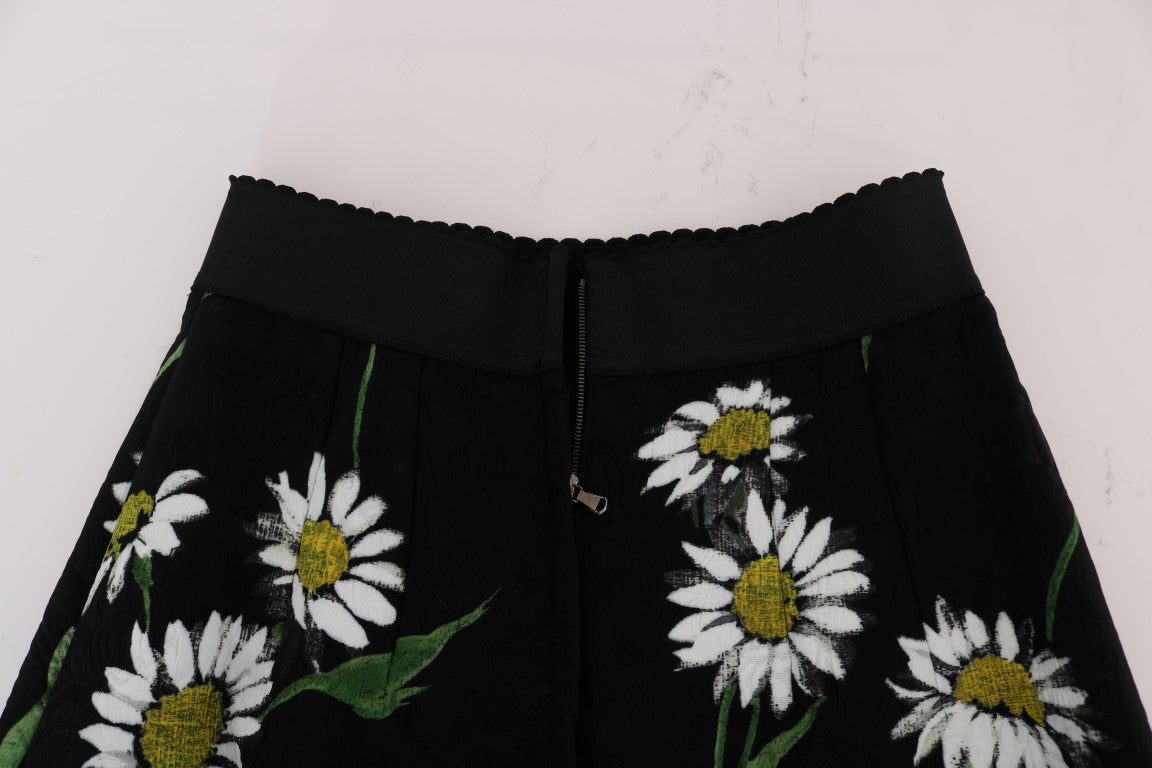 Dolce & Gabbana Black Embellished Daisy Brocade Skirt-7