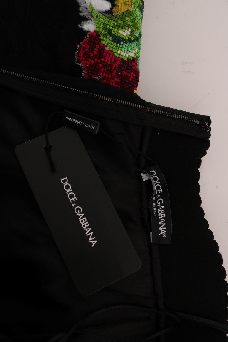Dolce & Gabbana Black Embellished Daisy Brocade Skirt-8