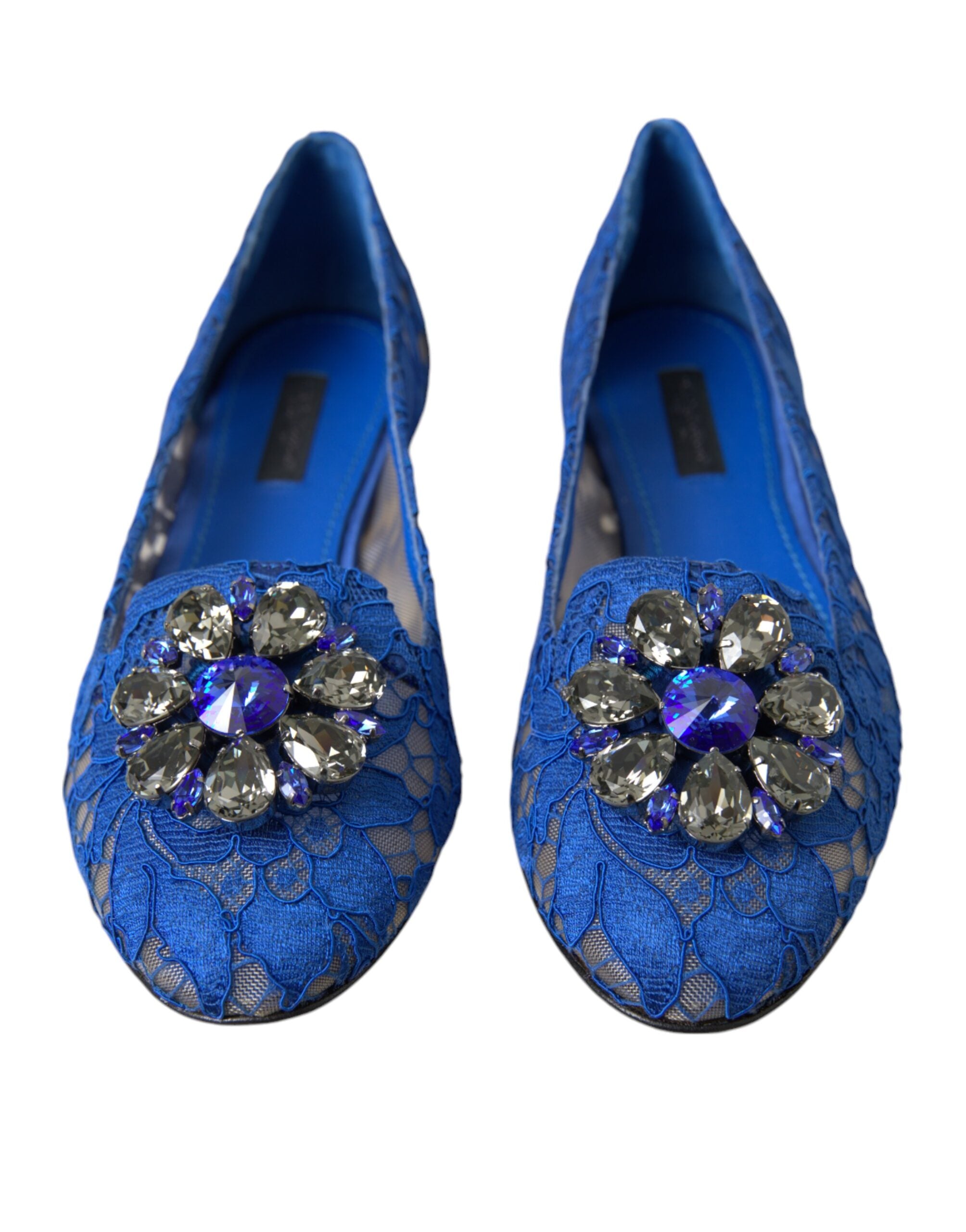 Dolce & Gabbana Blau Spitze Kristall Ballett Flats Loafers Schuhe-2