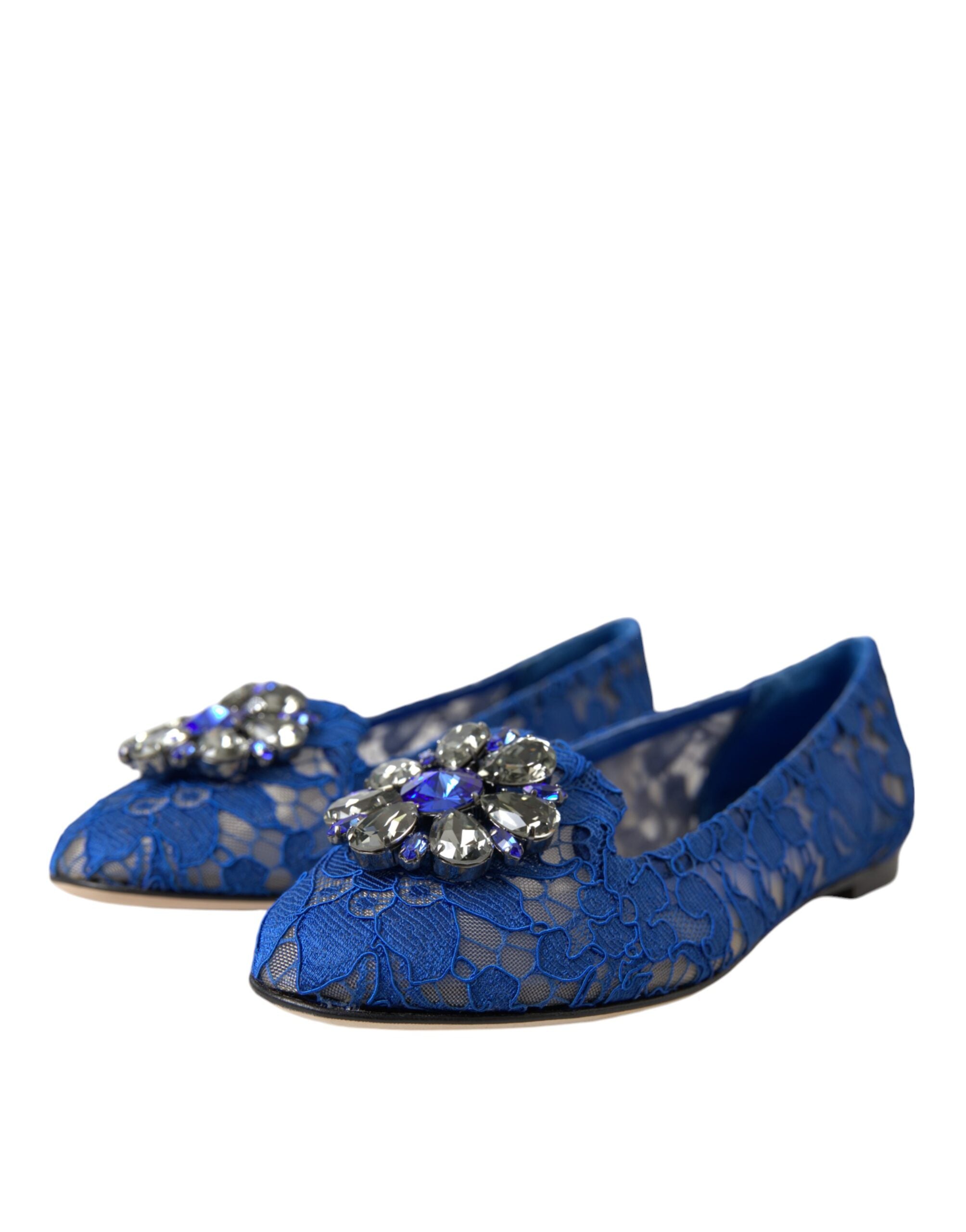 Dolce & Gabbana Blau Spitze Kristall Ballett Flats Loafers Schuhe-3