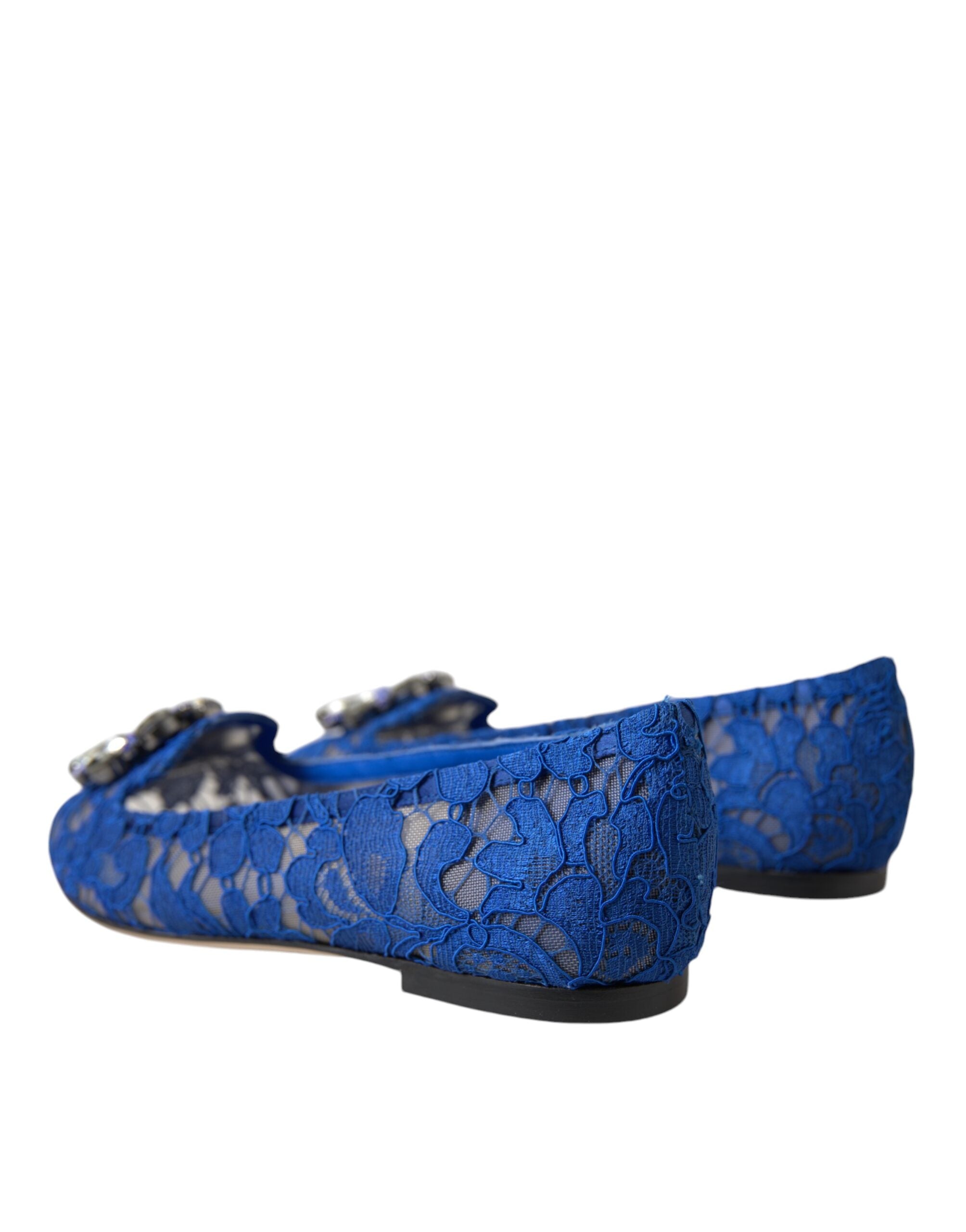Dolce & Gabbana Blau Spitze Kristall Ballett Flats Loafers Schuhe-4