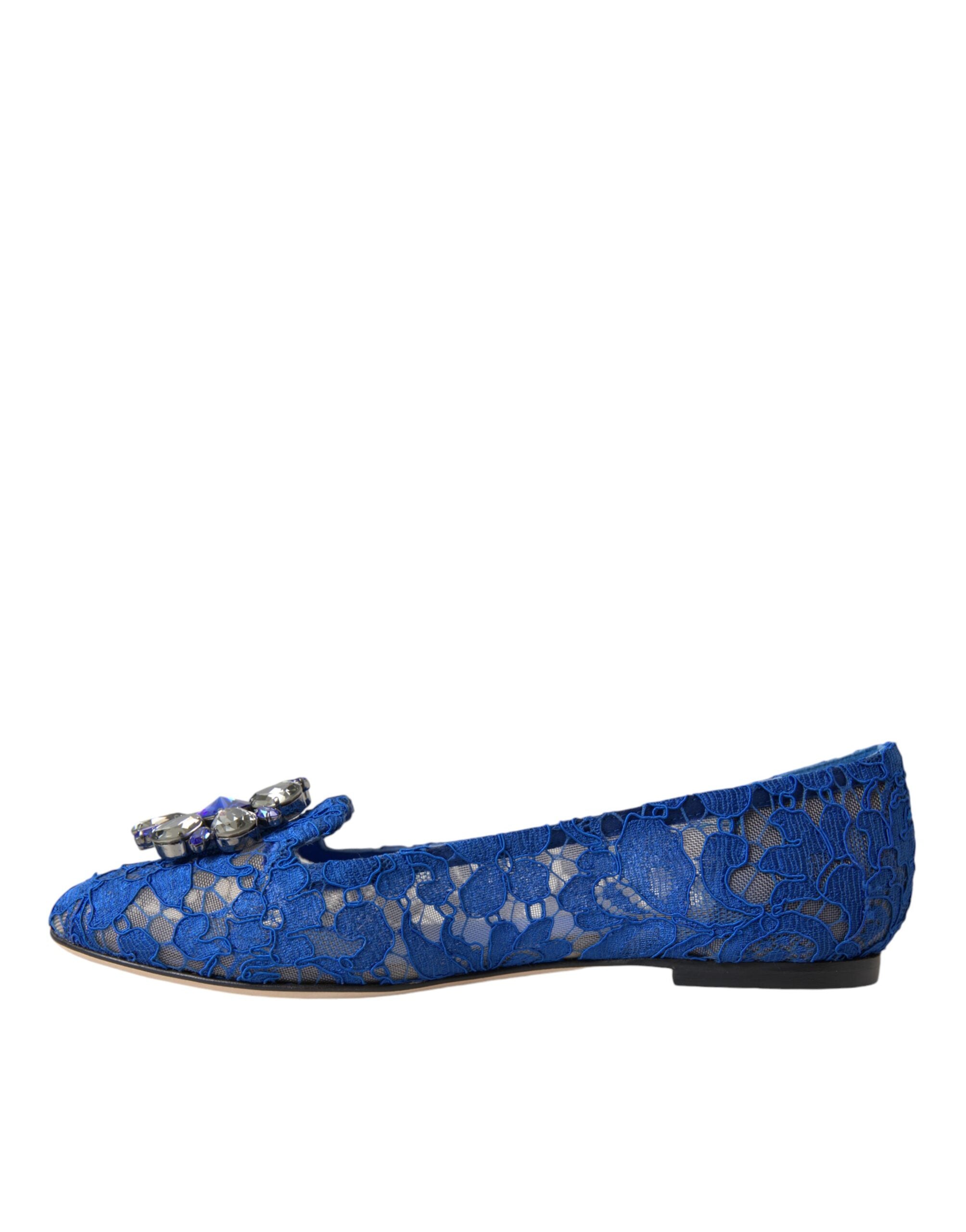 Dolce & Gabbana Blau Spitze Kristall Ballett Flats Loafers Schuhe-5