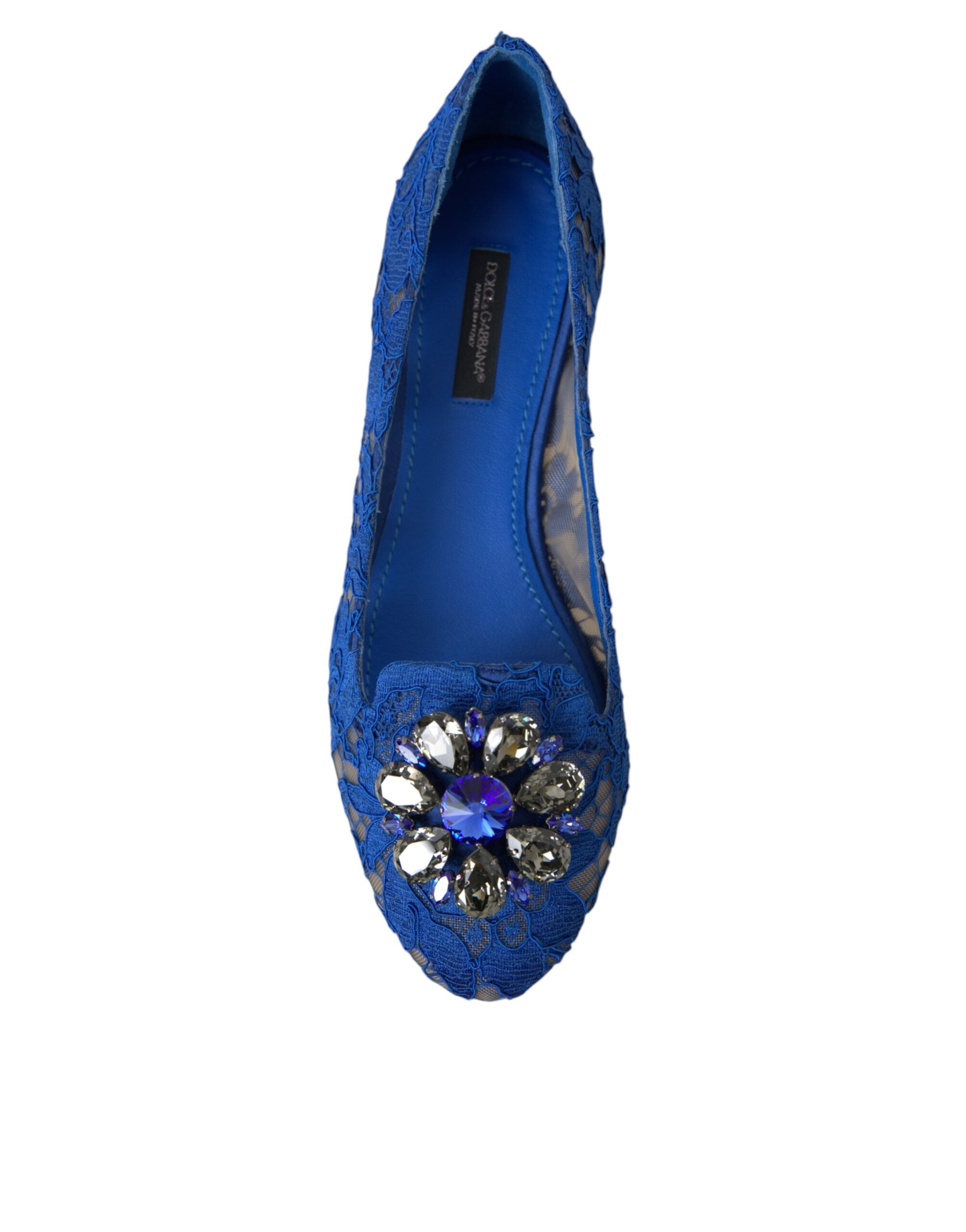 Dolce & Gabbana Blau Spitze Kristall Ballett Flats Loafers Schuhe-6