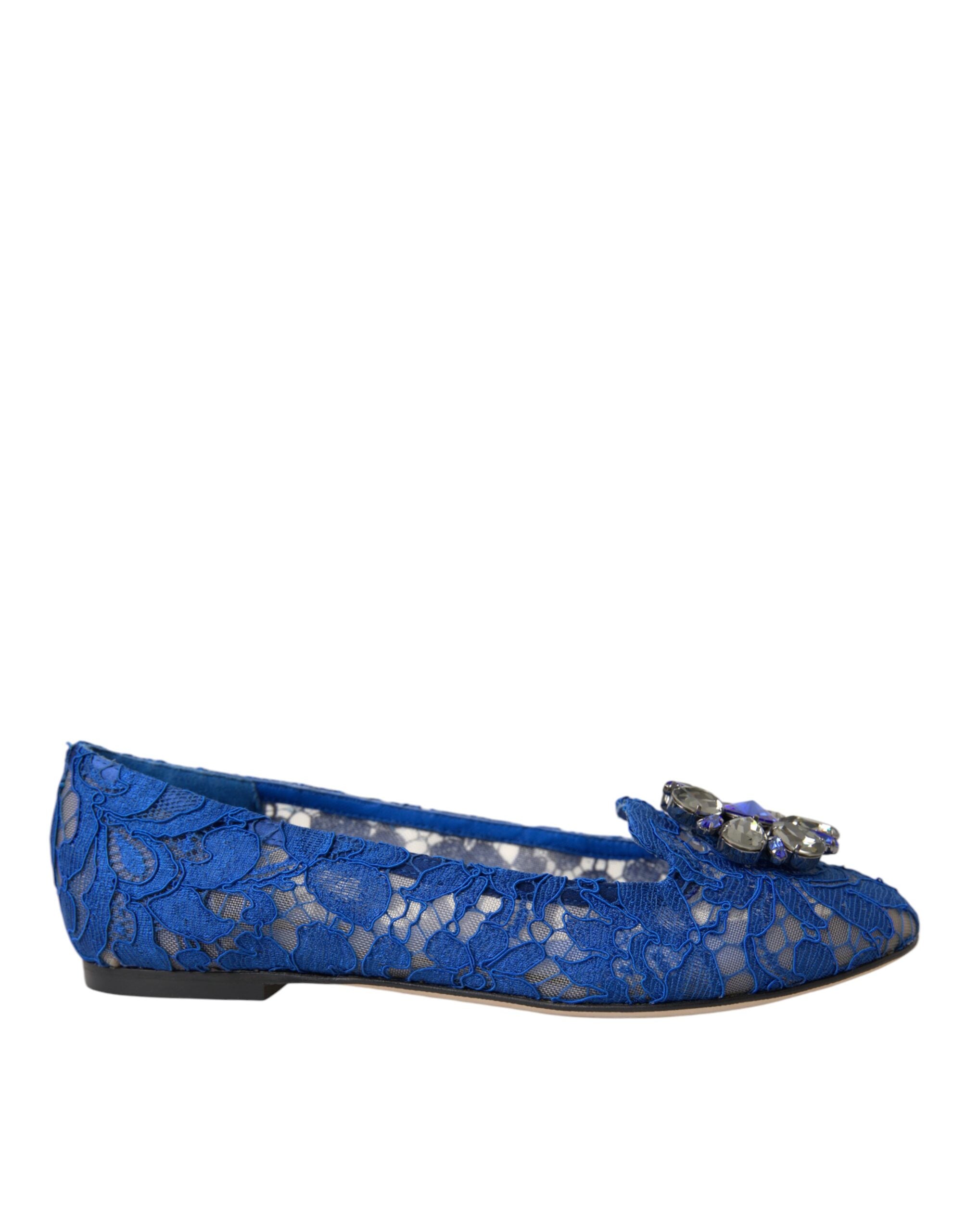Dolce & Gabbana Blau Spitze Kristall Ballett Flats Loafers Schuhe-1
