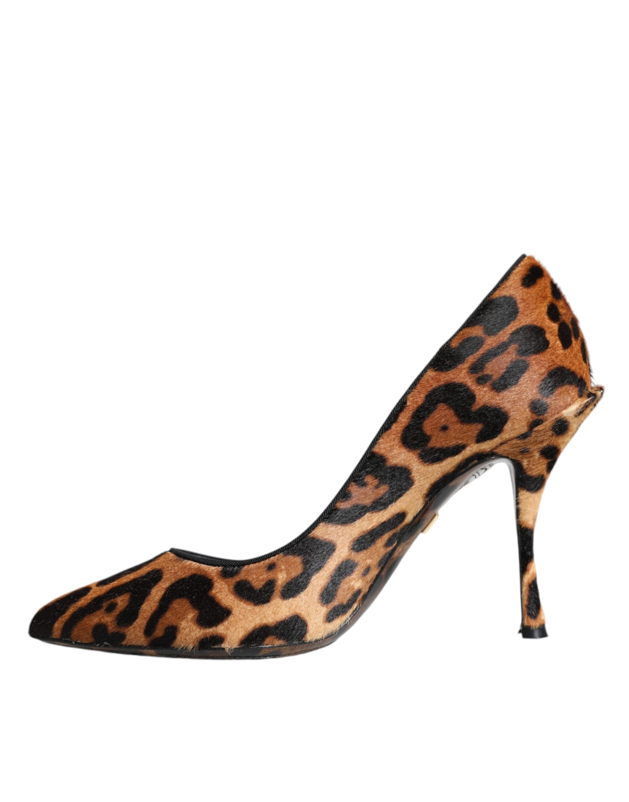 Zapatos de tacón de pelo de becerro con estampado de leopardo marrón de Dolce & Gabbana-5