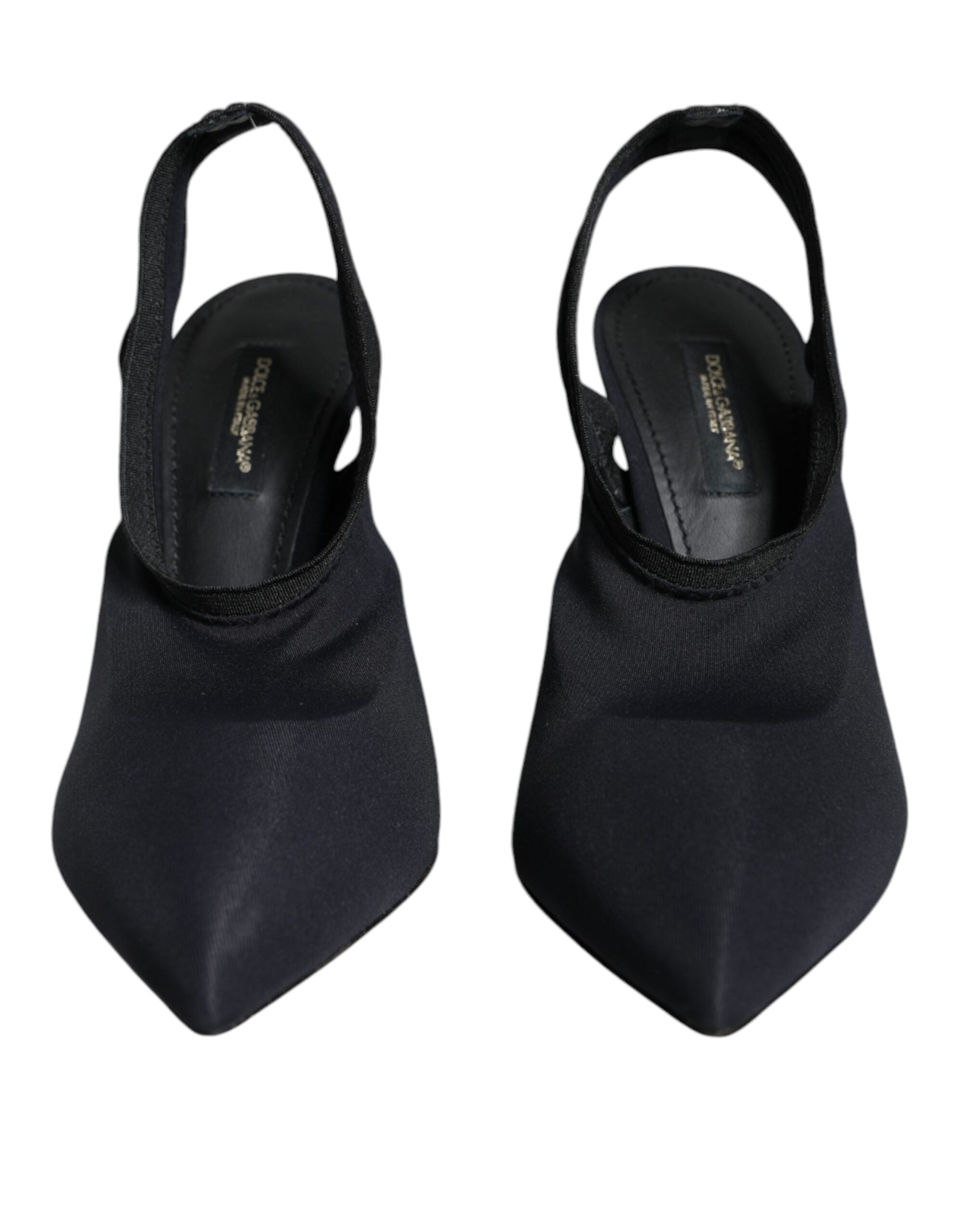 Dolce & Gabbana Black Jersey Stretch Heels Slingback Shoes-2