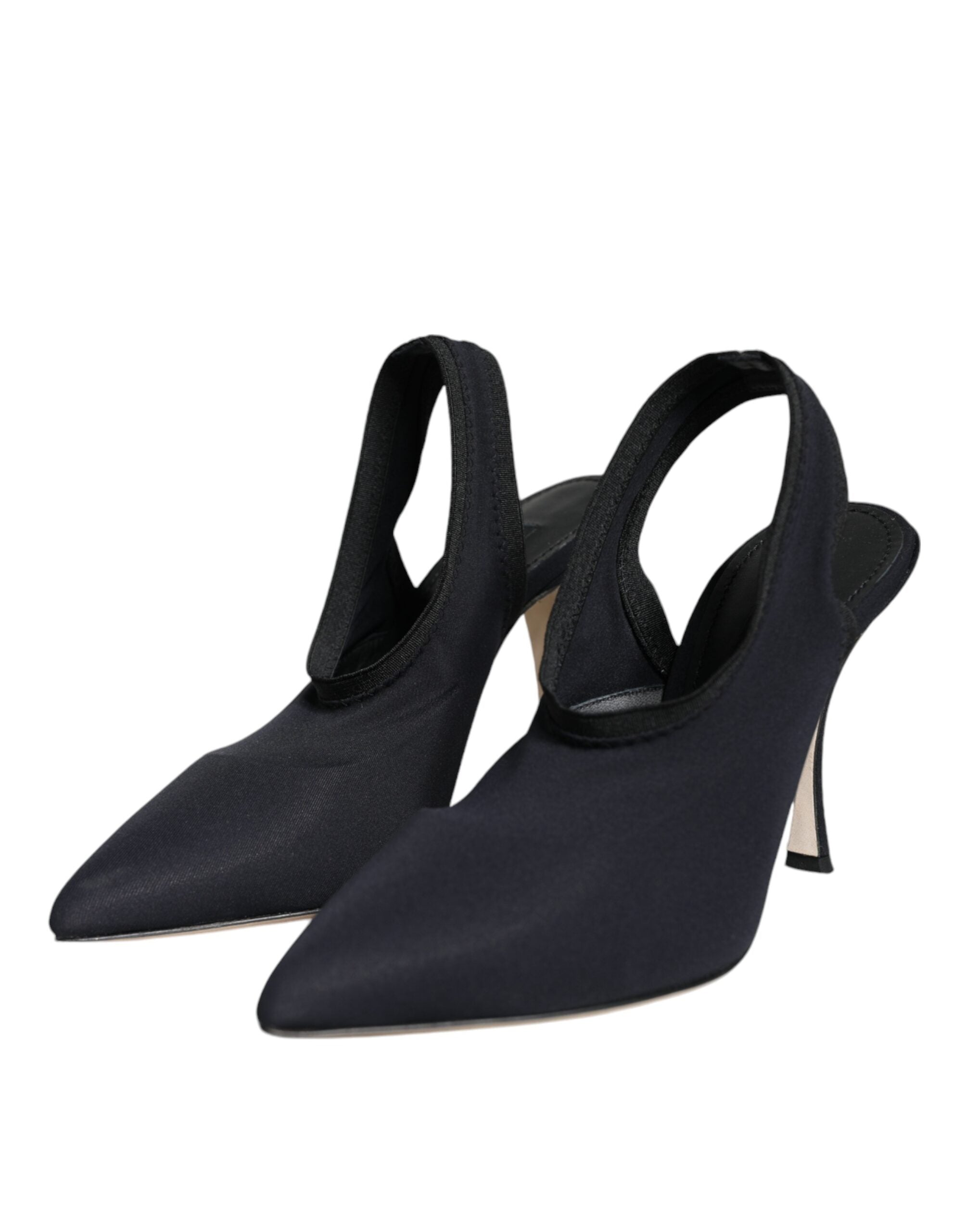 Dolce & Gabbana Black Jersey Stretch Heels Slingback Shoes-3