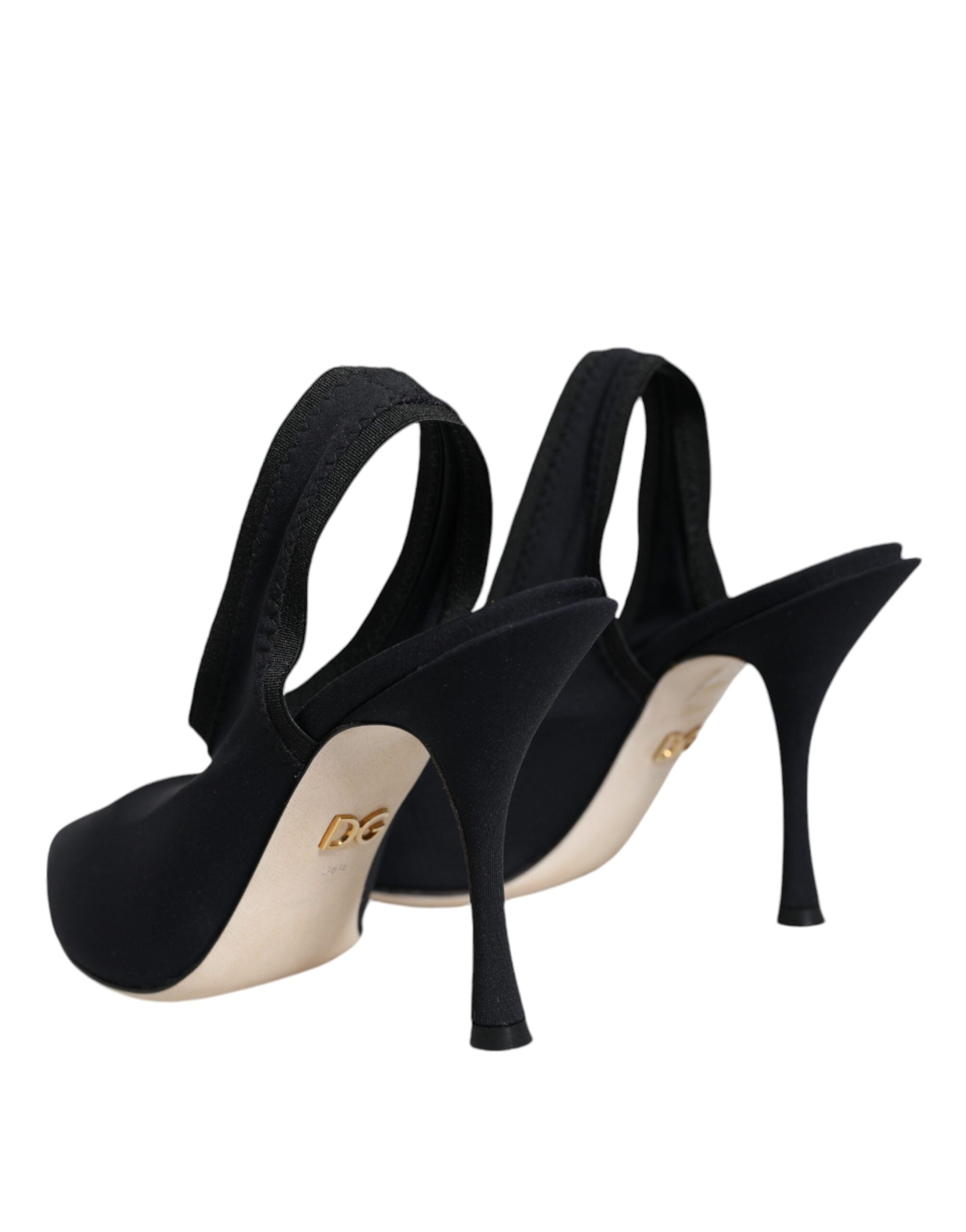 Dolce & Gabbana Black Jersey Stretch Heels Slingback Shoes-4
