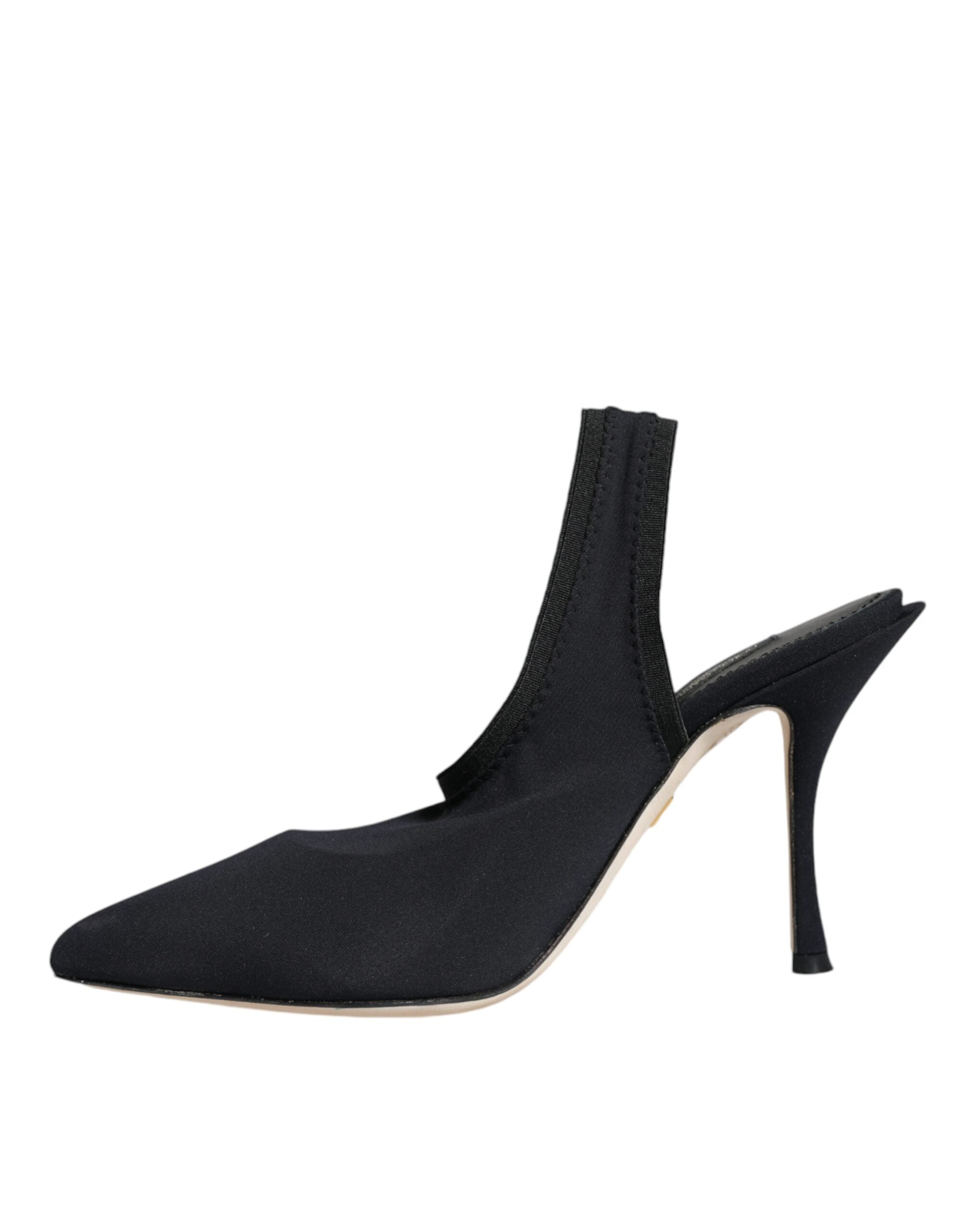 Dolce & Gabbana Black Jersey Stretch Heels Slingback Shoes-5