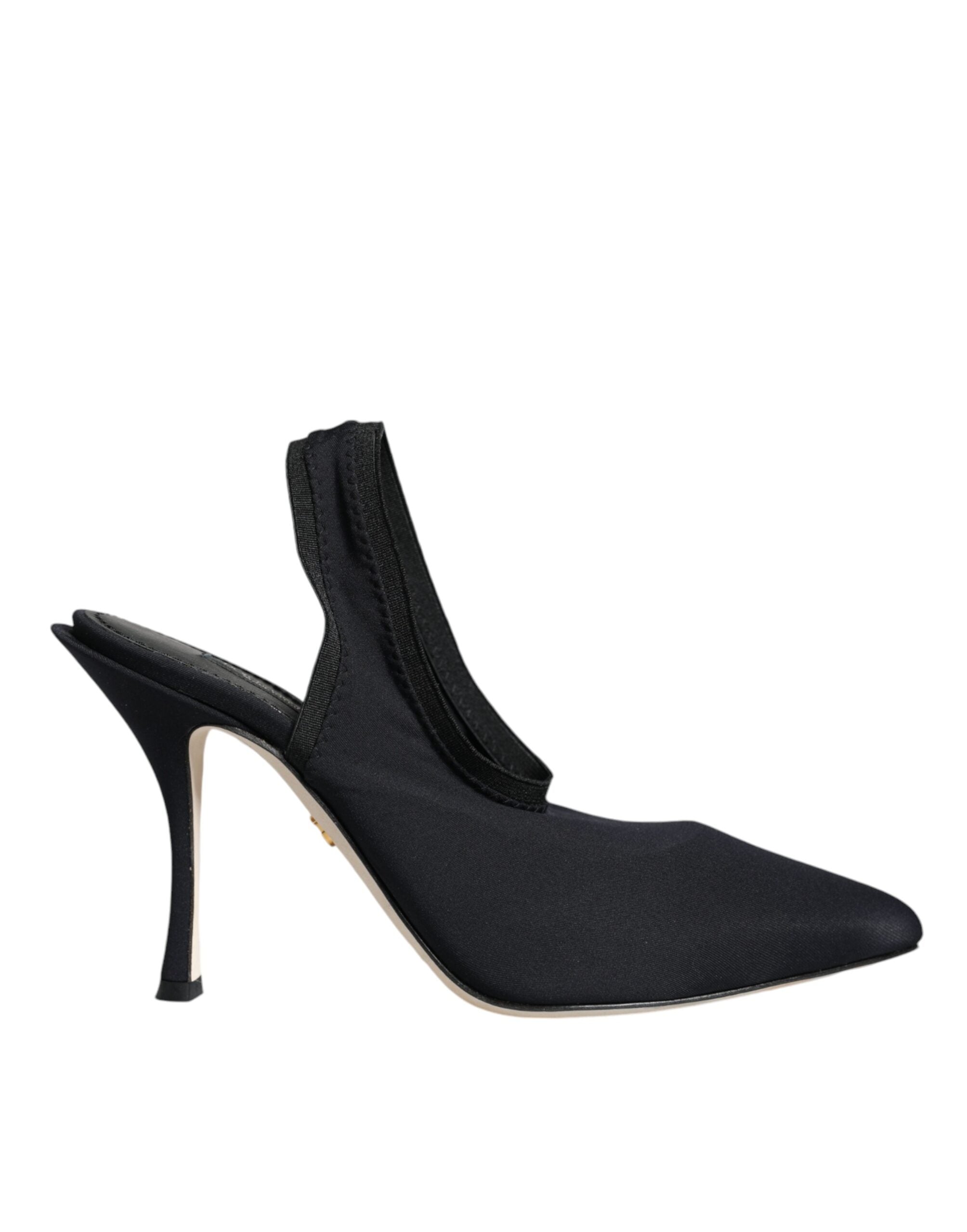 Dolce & Gabbana Black Jersey Stretch Heels Slingback Shoes-1