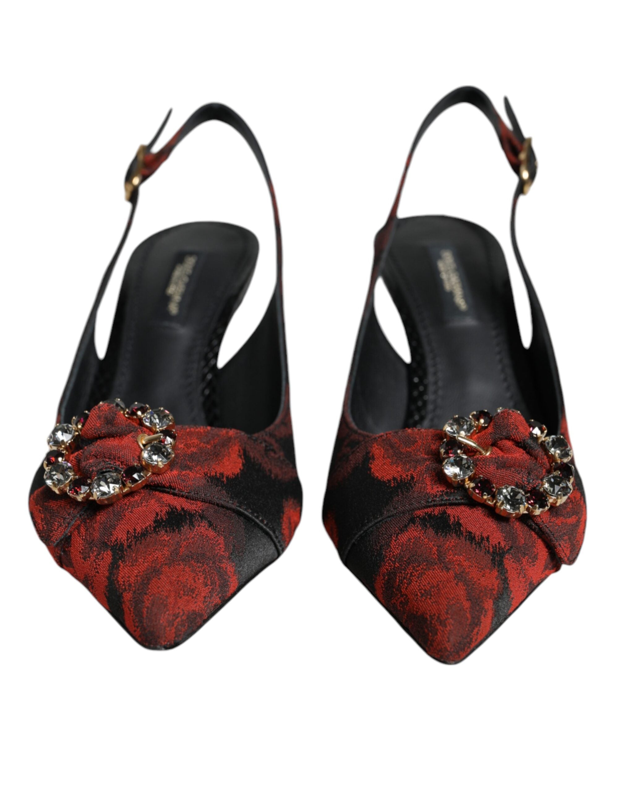 Dolce & Gabbana Schwarz Rot Floral Kristall Absatz Slingback Schuhe-2
