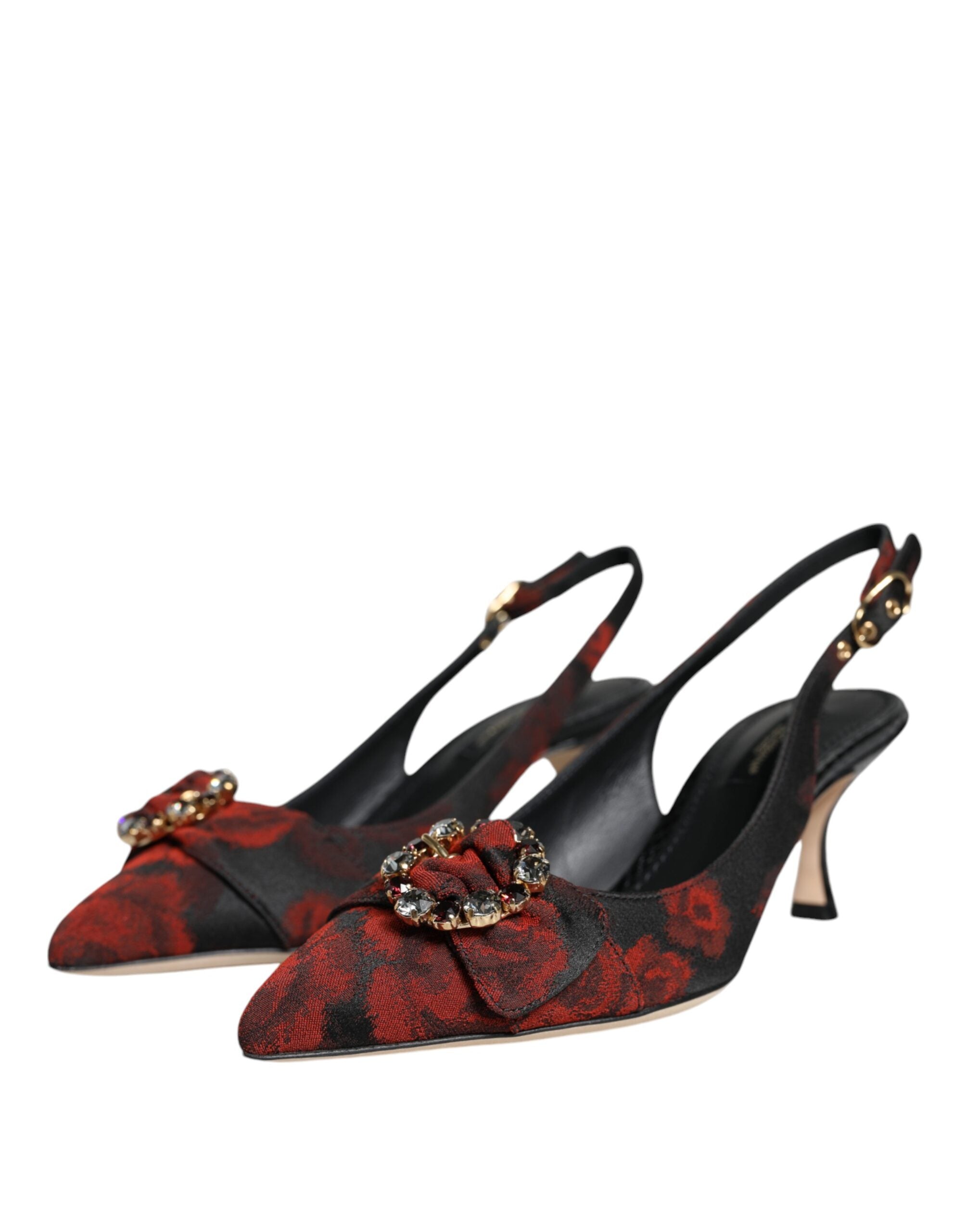 Dolce & Gabbana Schwarz Rot Floral Kristall Absatz Slingback Schuhe-3