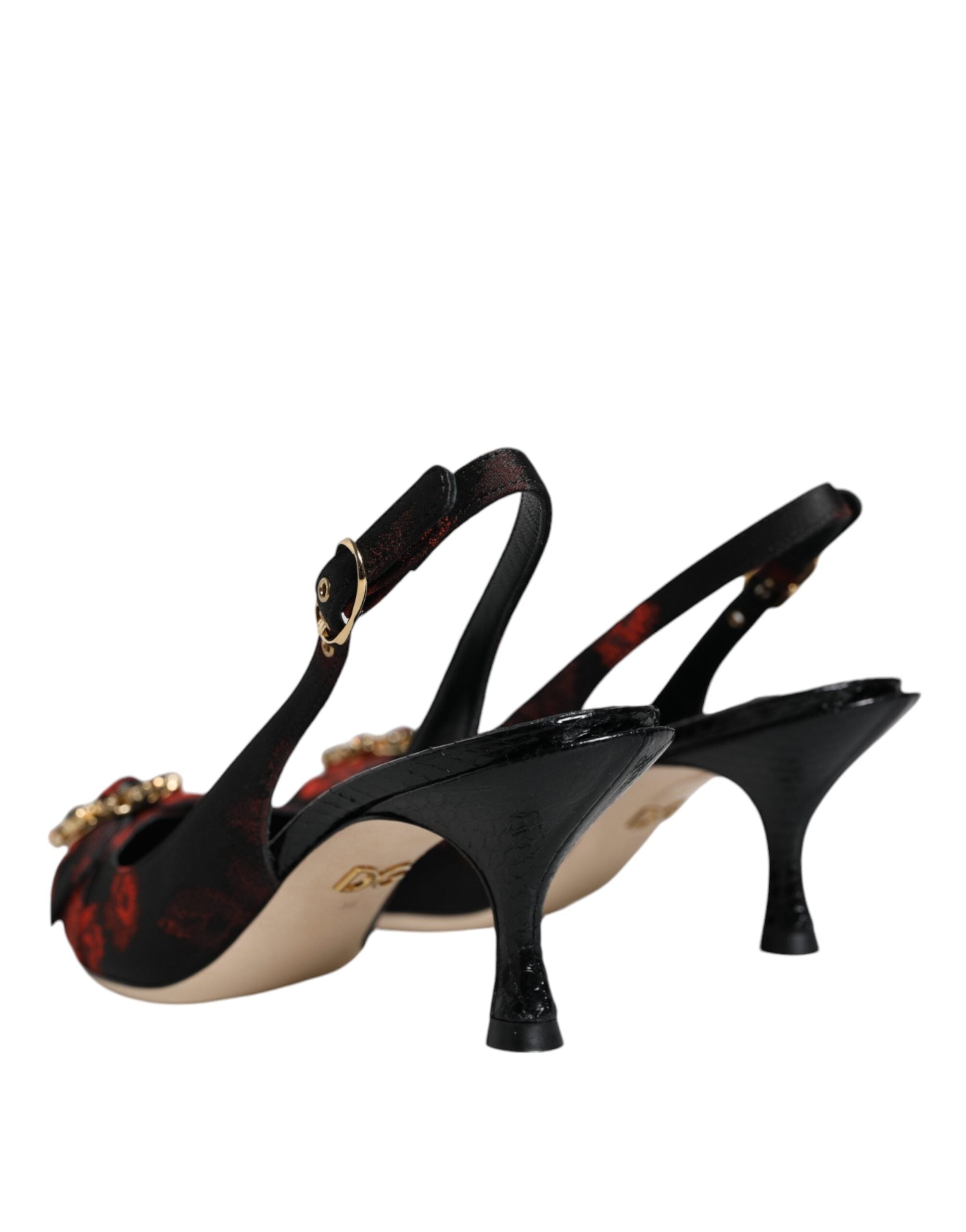 Dolce & Gabbana Schwarz Rot Floral Kristall Absatz Slingback Schuhe-4