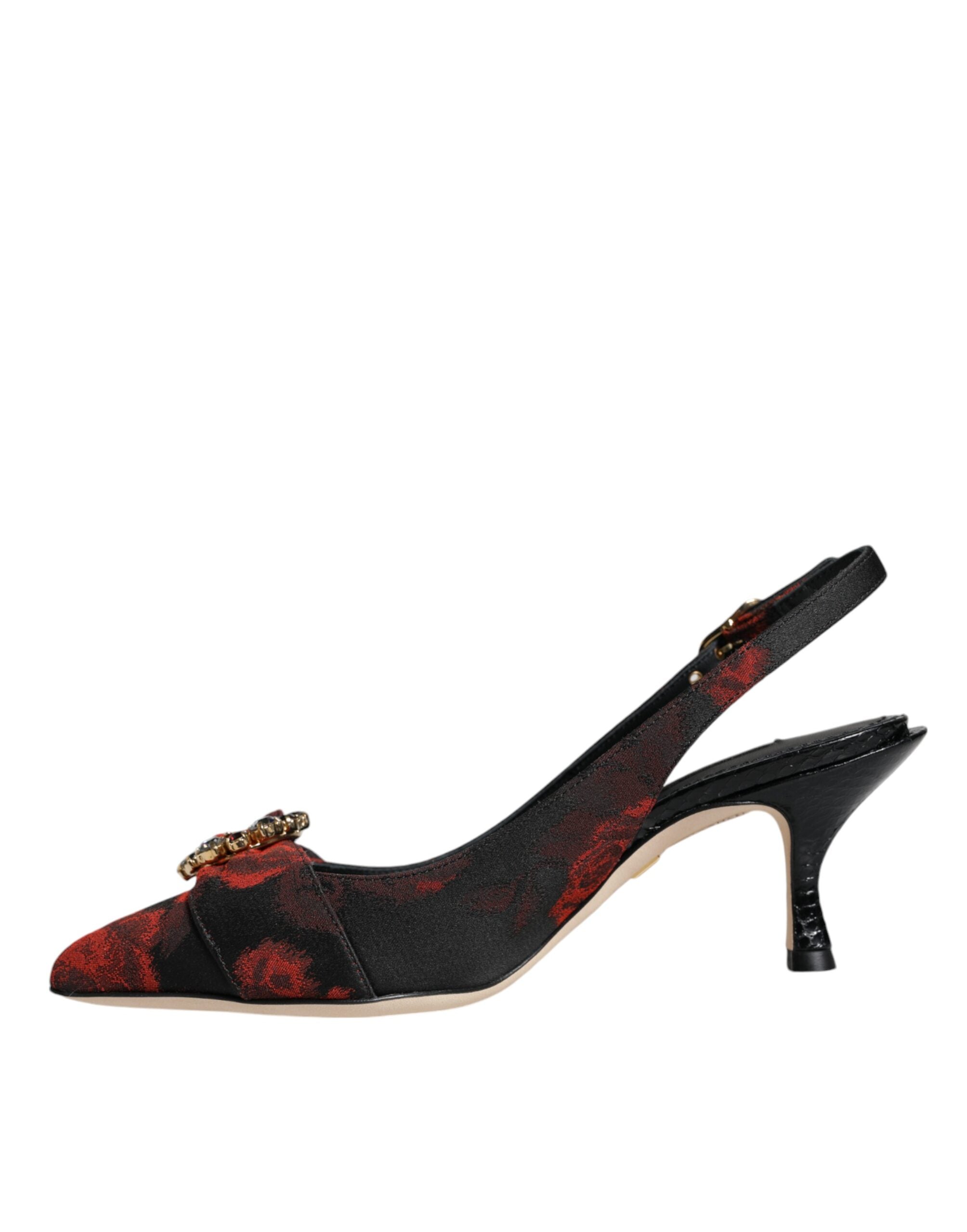 Dolce & Gabbana Schwarz Rot Floral Kristall Absatz Slingback Schuhe-5