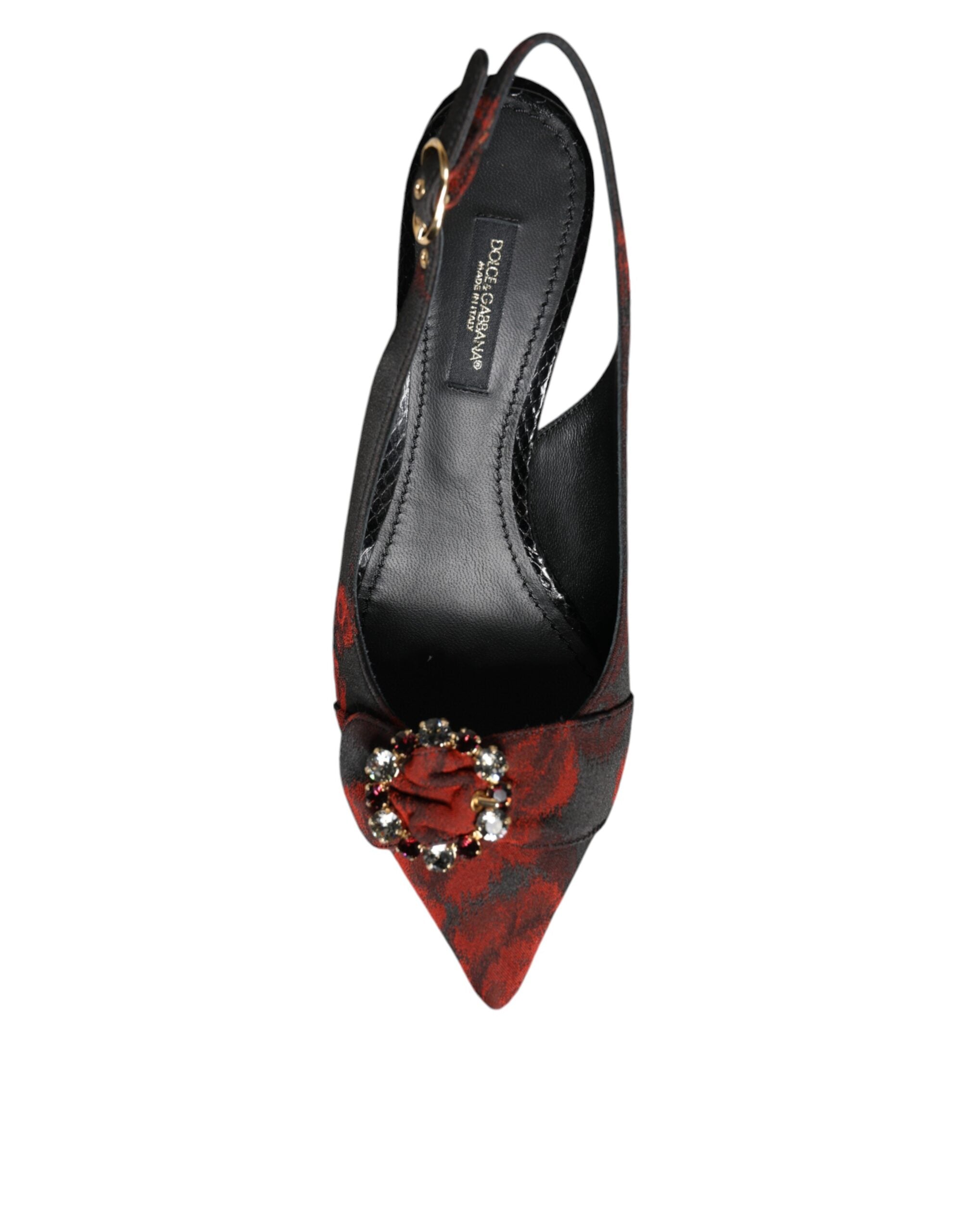 Dolce & Gabbana Schwarz Rot Floral Kristall Absatz Slingback Schuhe-6
