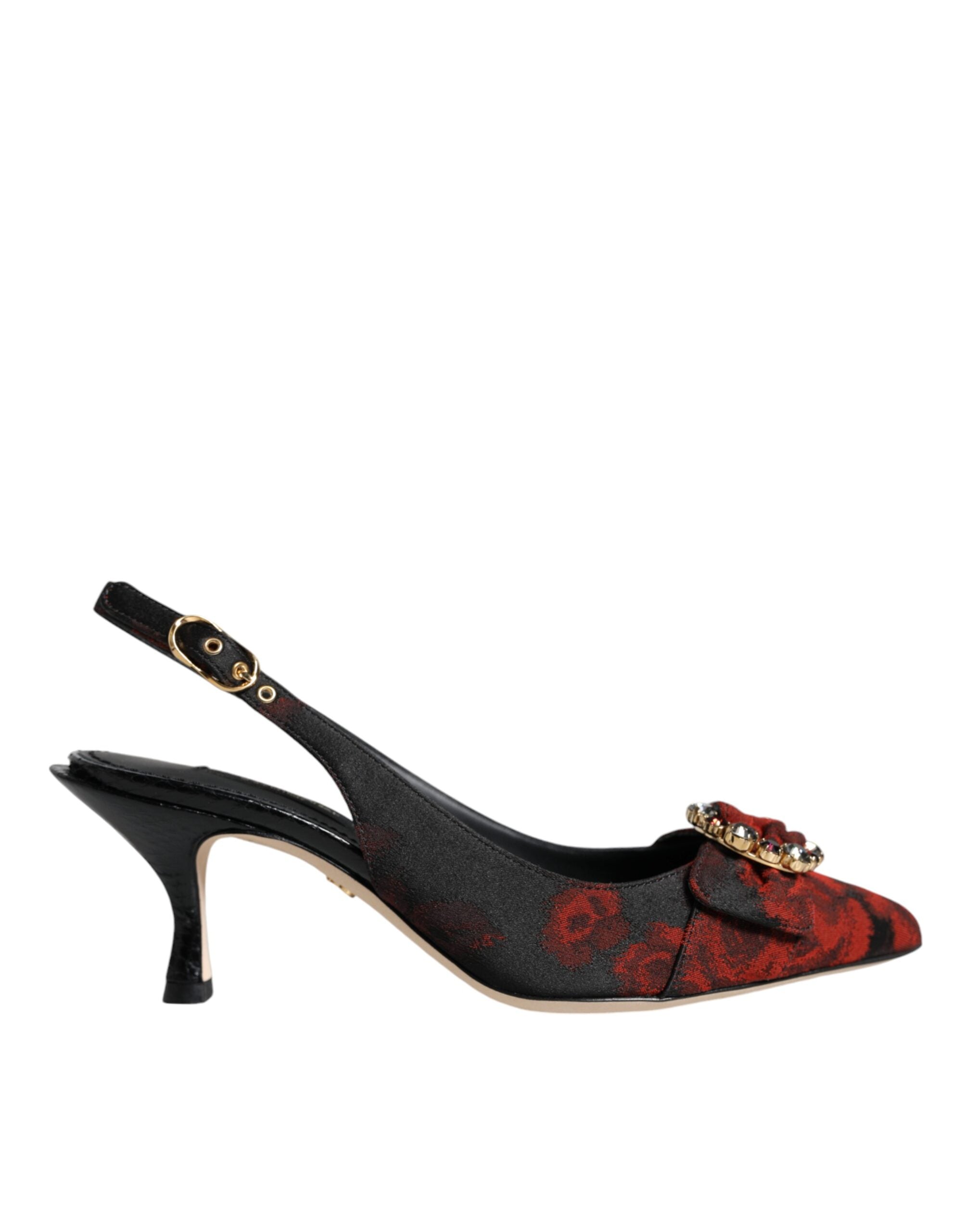 Dolce & Gabbana Schwarz Rot Floral Kristall Absatz Slingback Schuhe-1