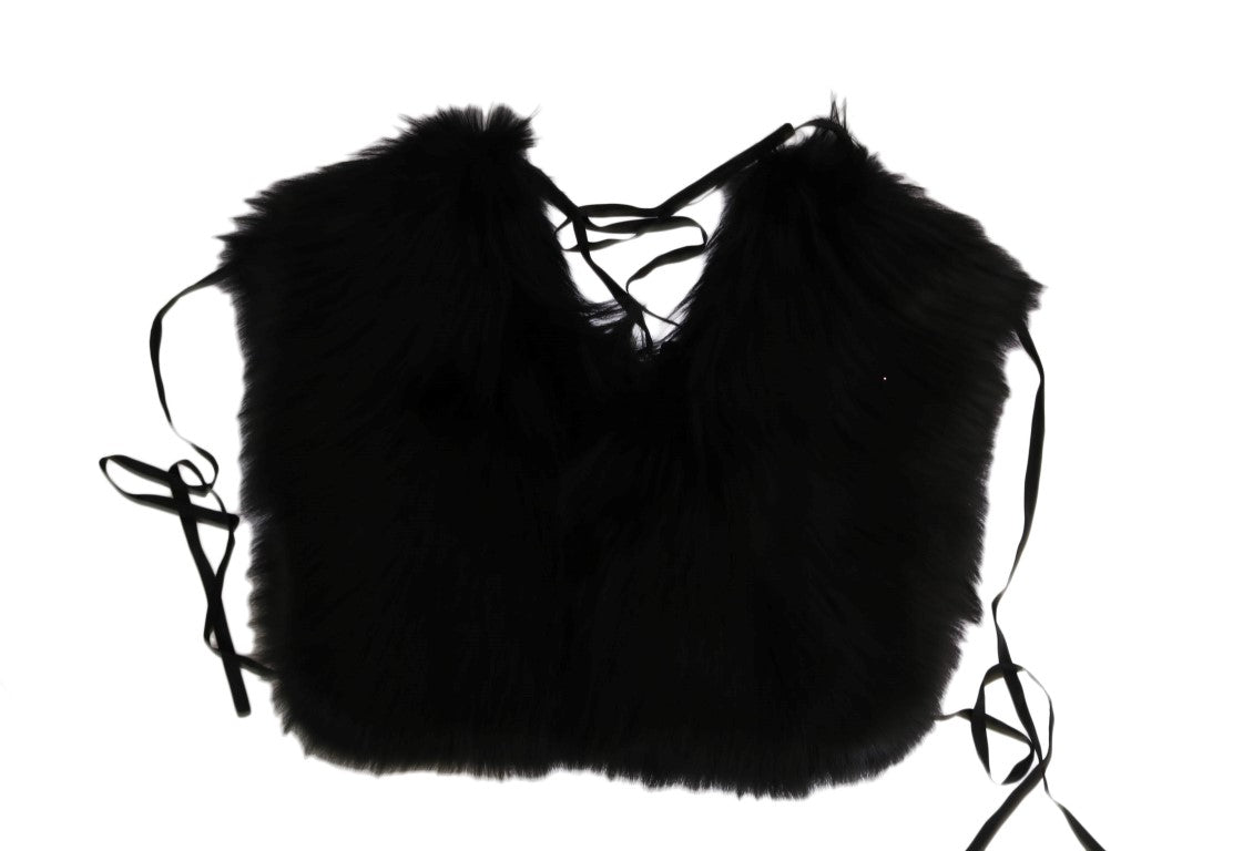 Dolce & Gabbana Black Silver Fox Fur Scarf-4