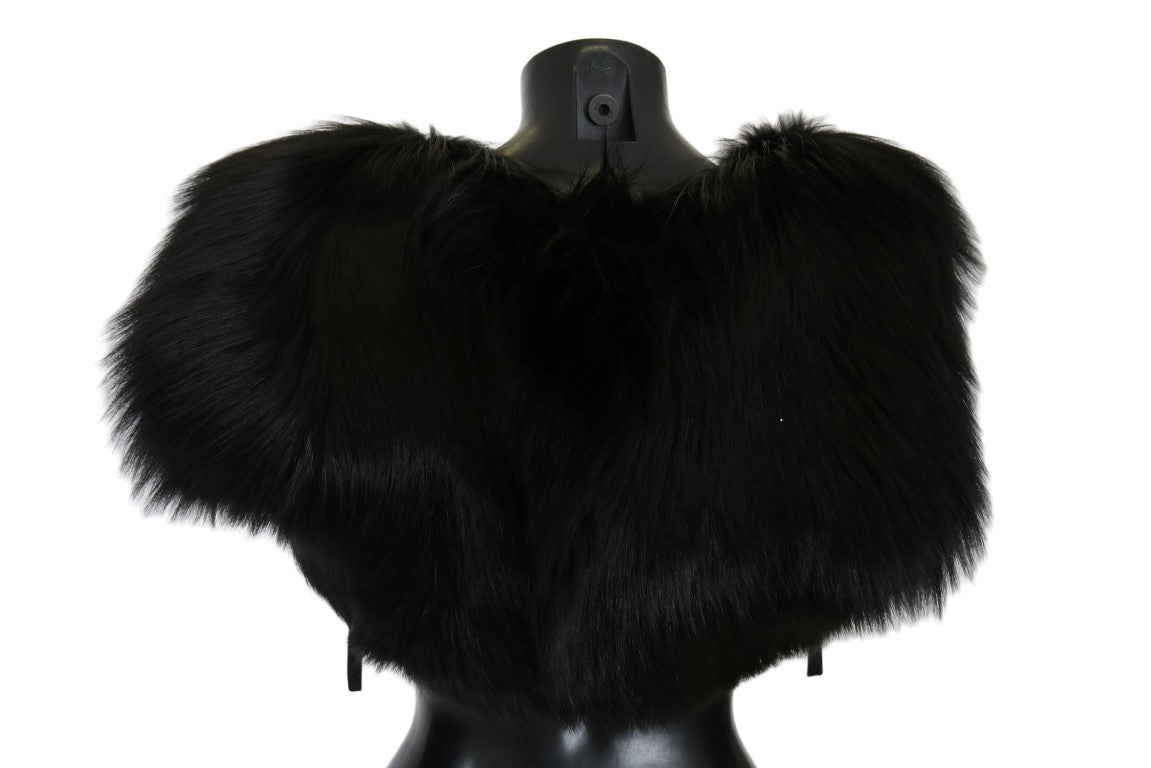 Dolce & Gabbana Black Silver Fox Fur Scarf-3