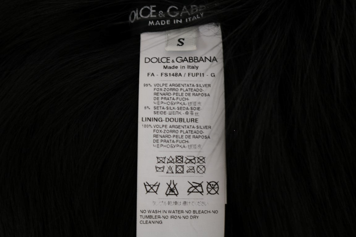 Dolce & Gabbana Black Silver Fox Fur Scarf-5