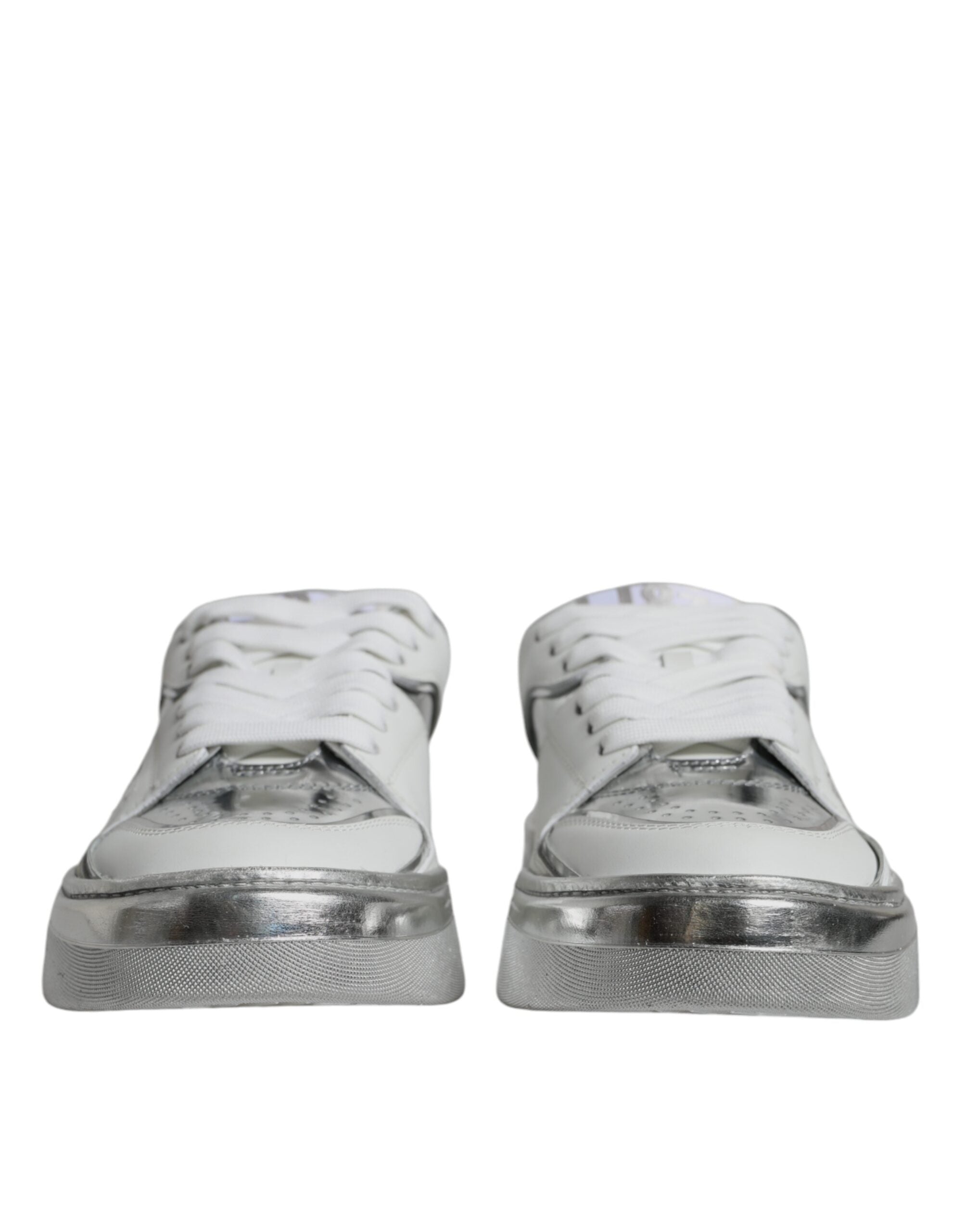 Dolce & Gabbana Weiß Silber Leder Low Top Sneakers Schuhe-2