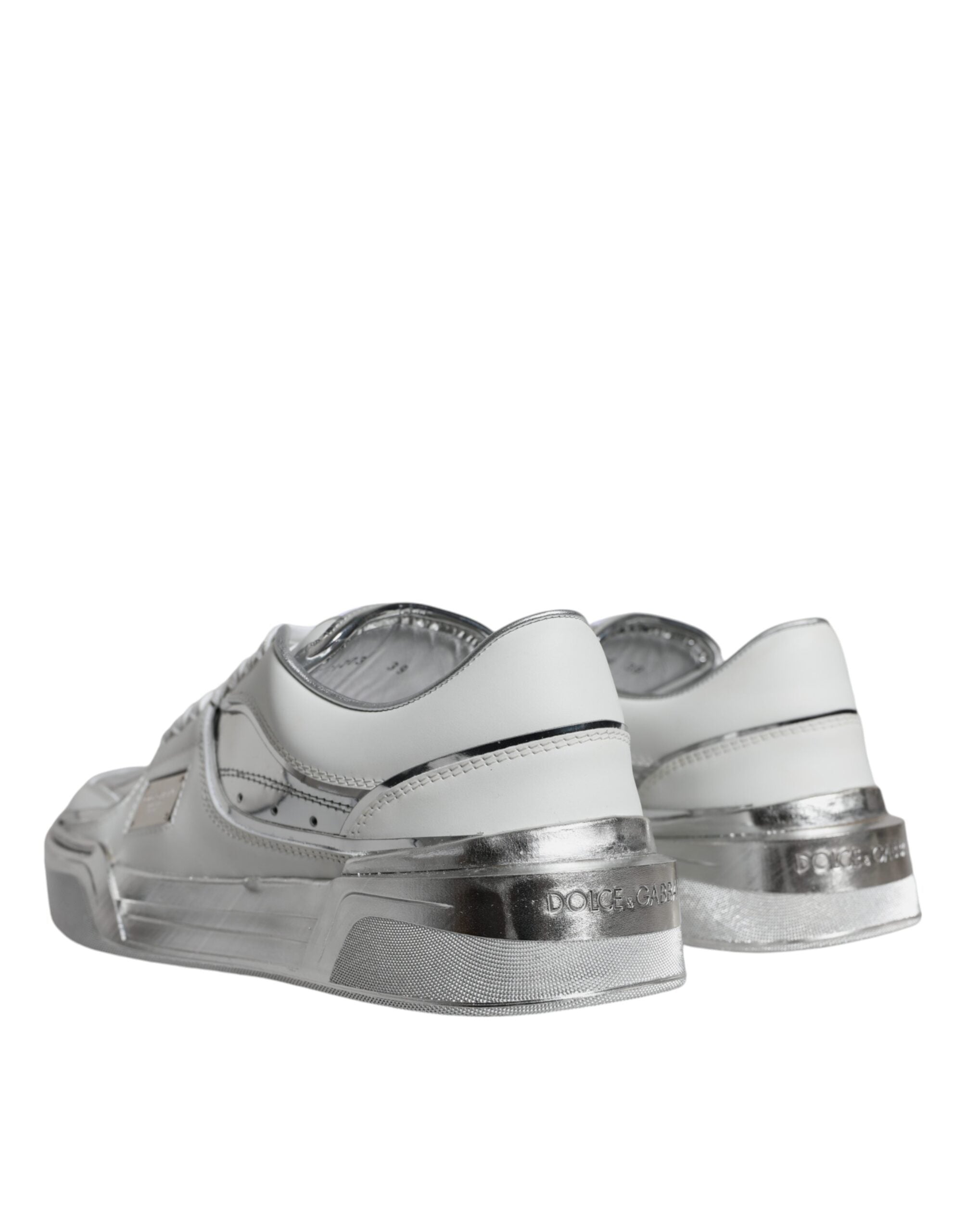 Dolce & Gabbana Weiß Silber Leder Low Top Sneakers Schuhe-4