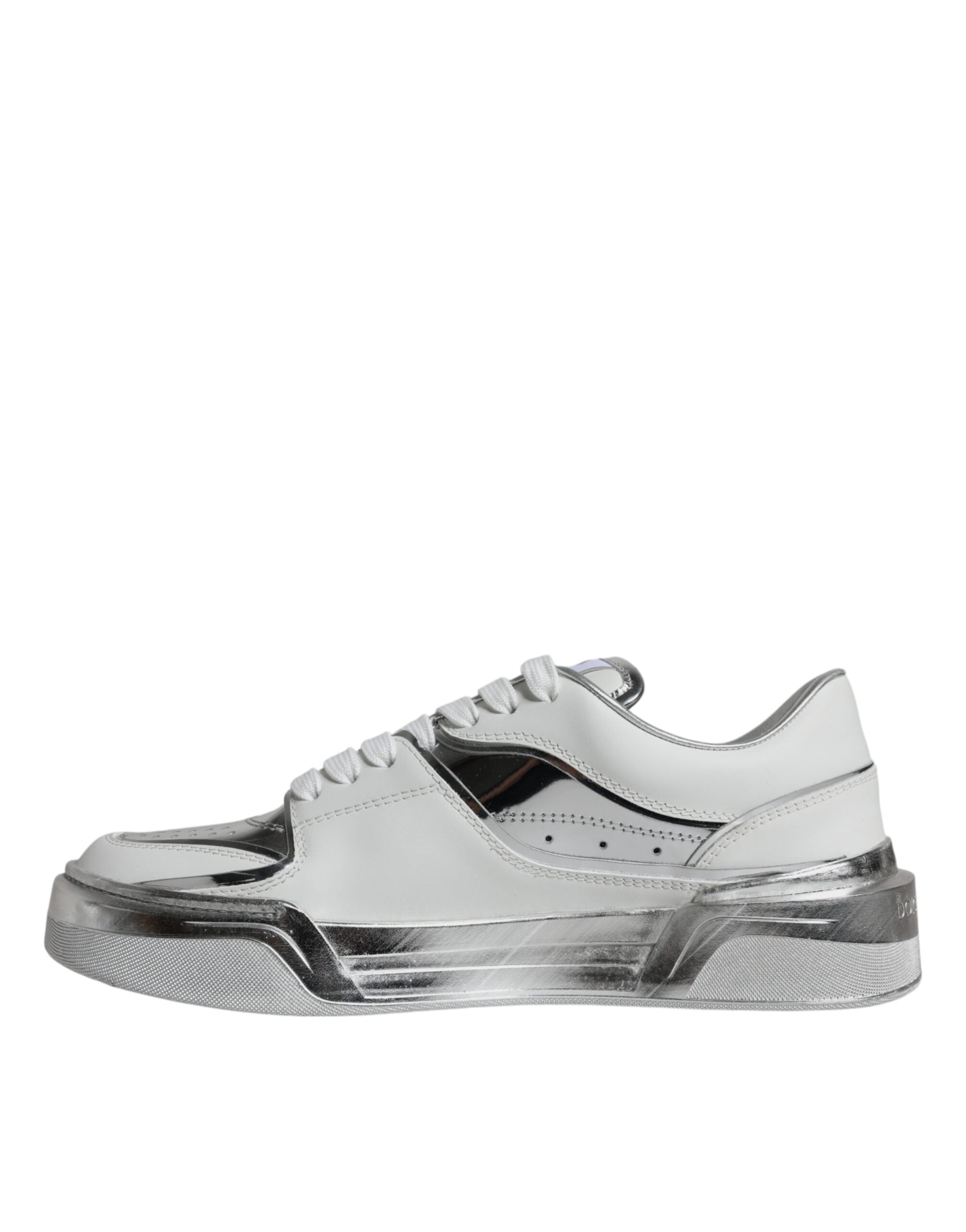Dolce & Gabbana Weiß Silber Leder Low Top Sneakers Schuhe-5