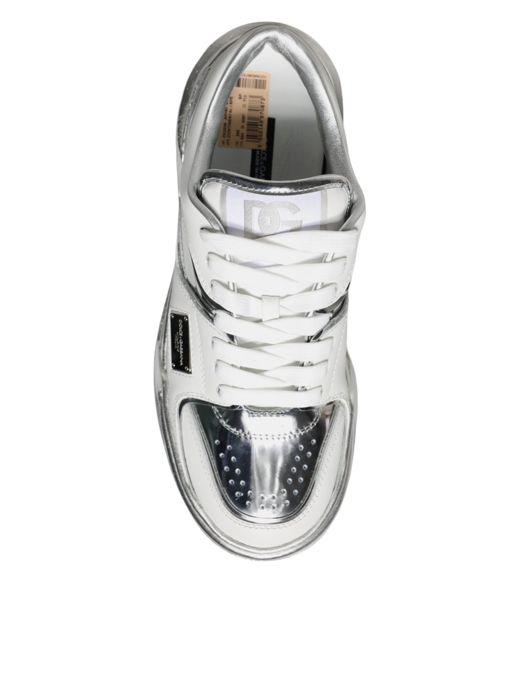 Dolce & Gabbana Weiß Silber Leder Low Top Sneakers Schuhe-6
