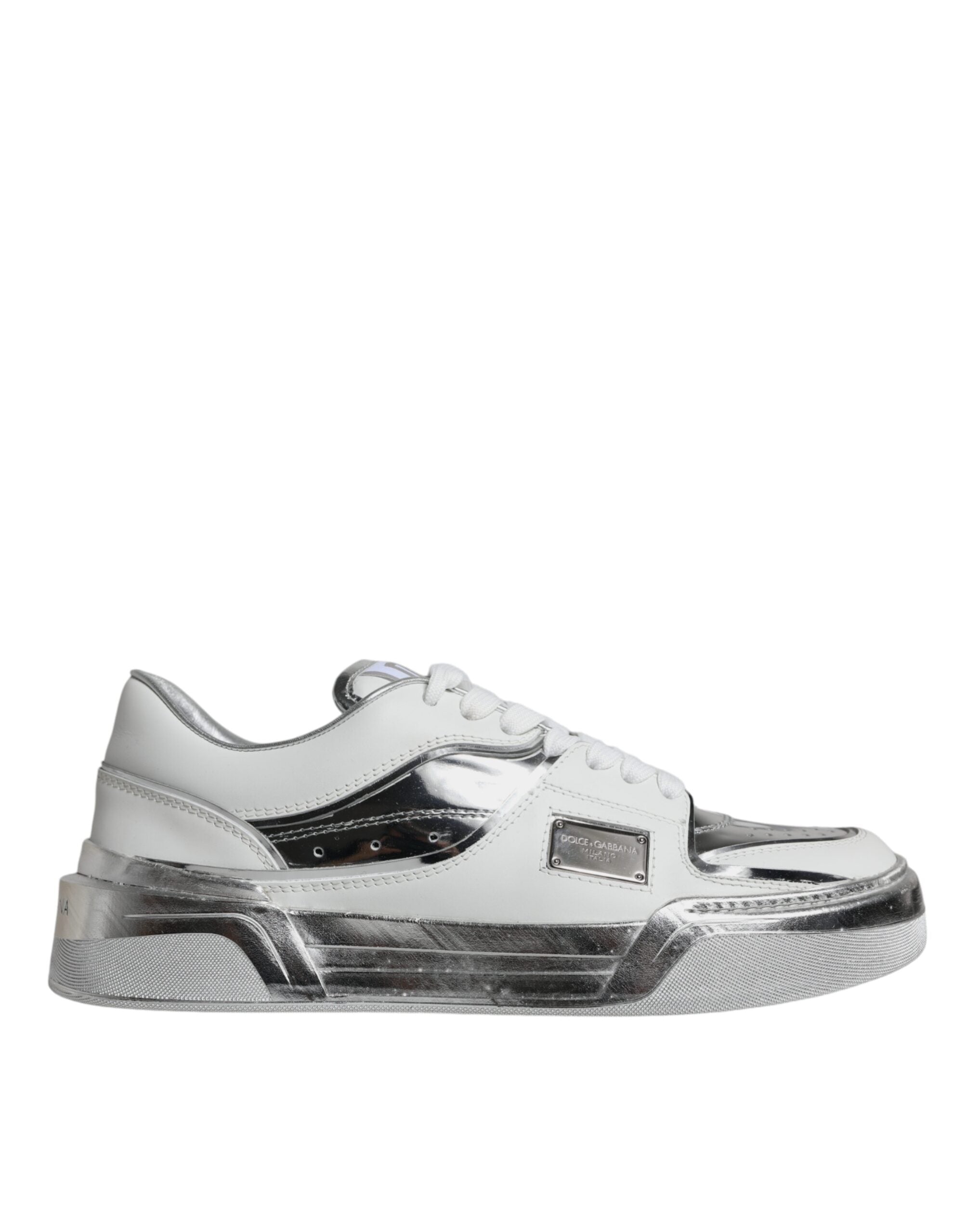 Dolce & Gabbana Weiß Silber Leder Low Top Sneakers Schuhe-1